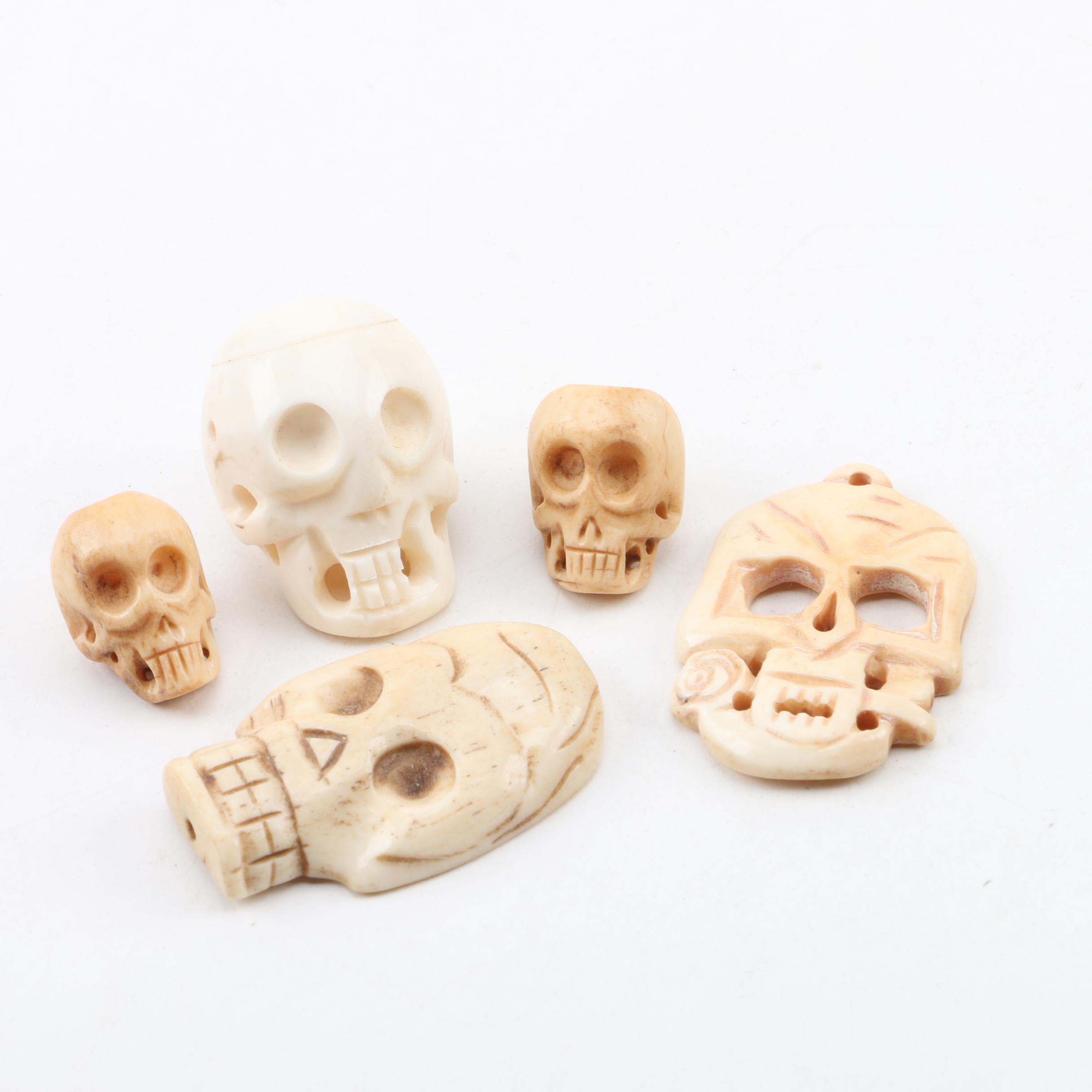 Carved Bone Skull Figurines