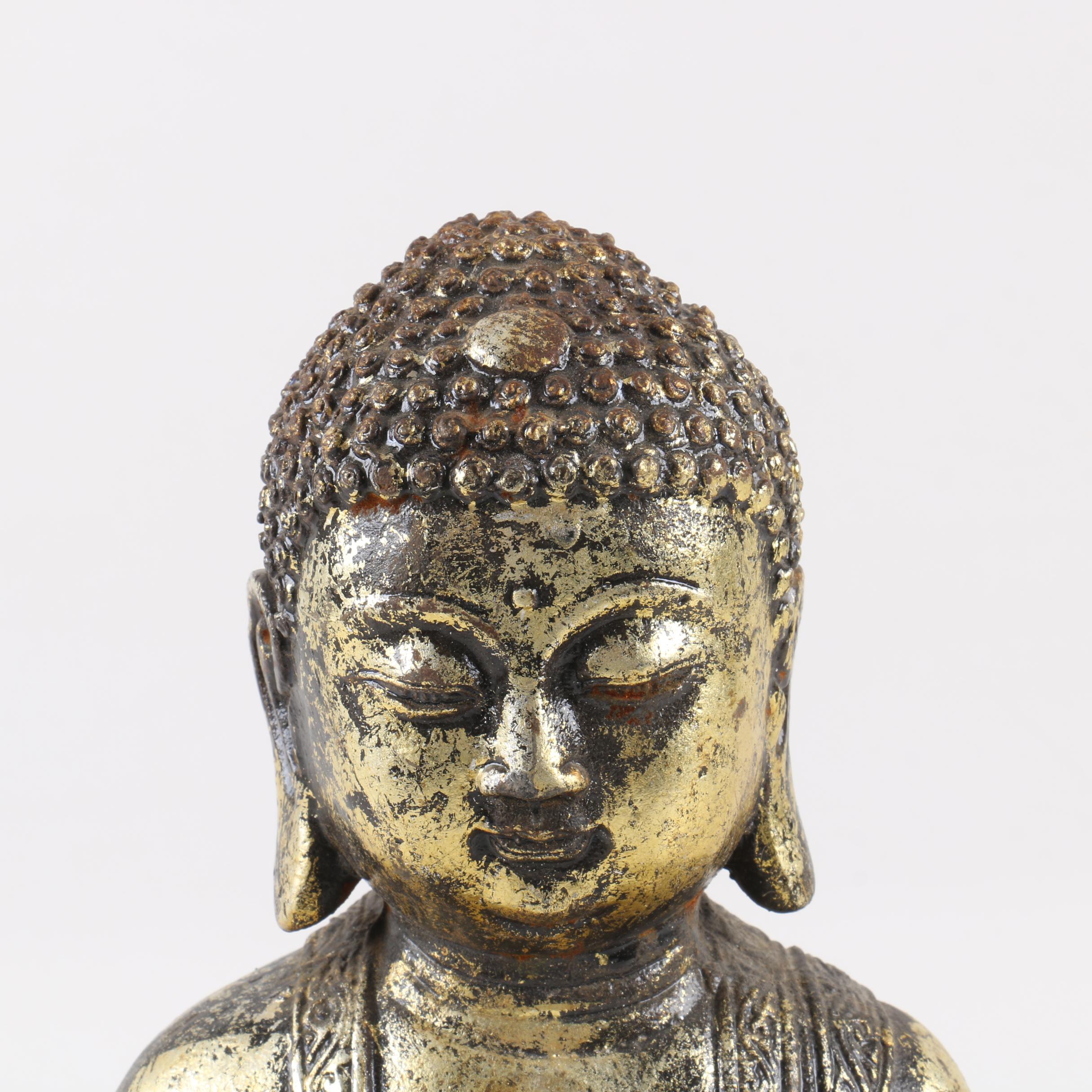 Gold-Tone Gautama Buddha on Lotus Statue