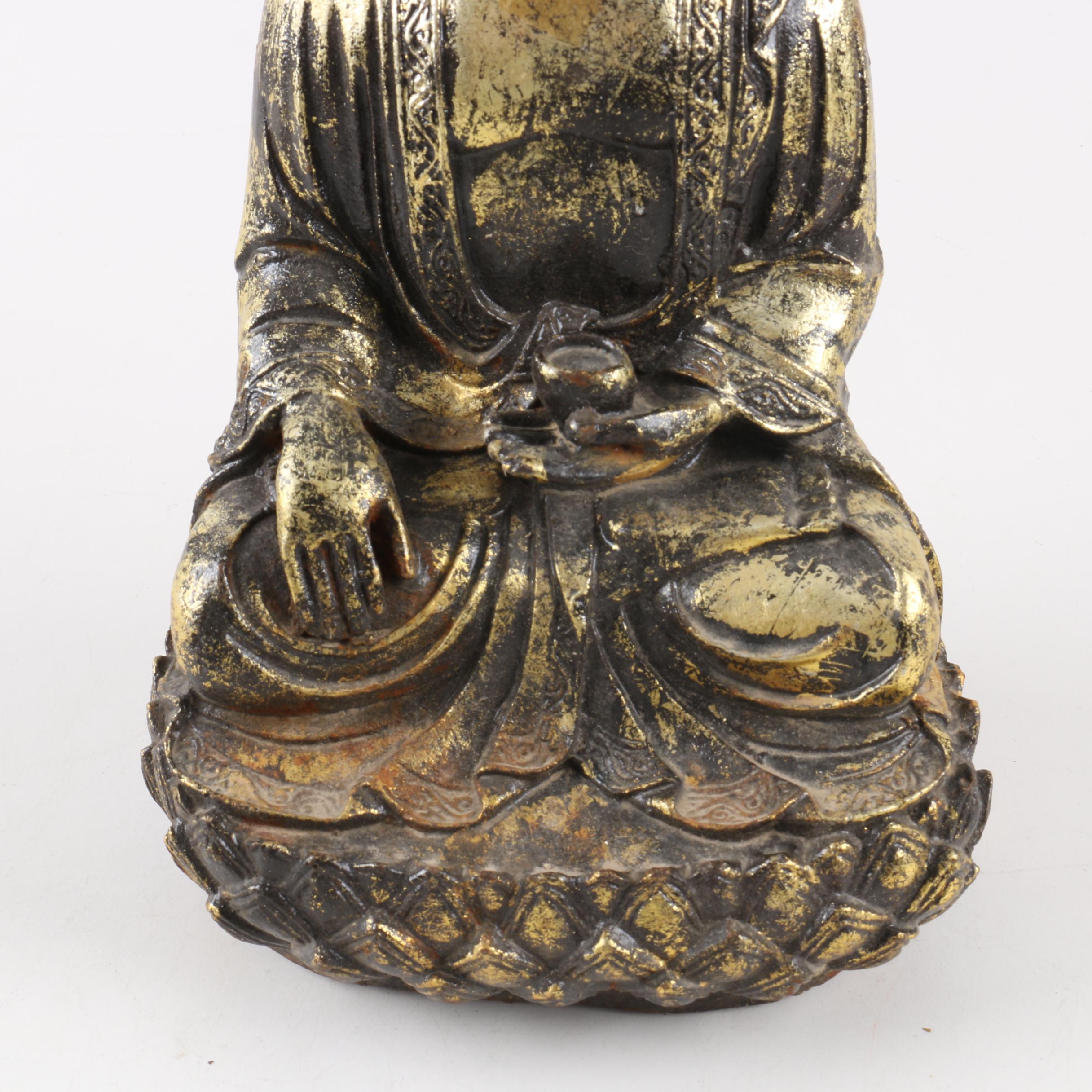 Gold-Tone Gautama Buddha on Lotus Statue
