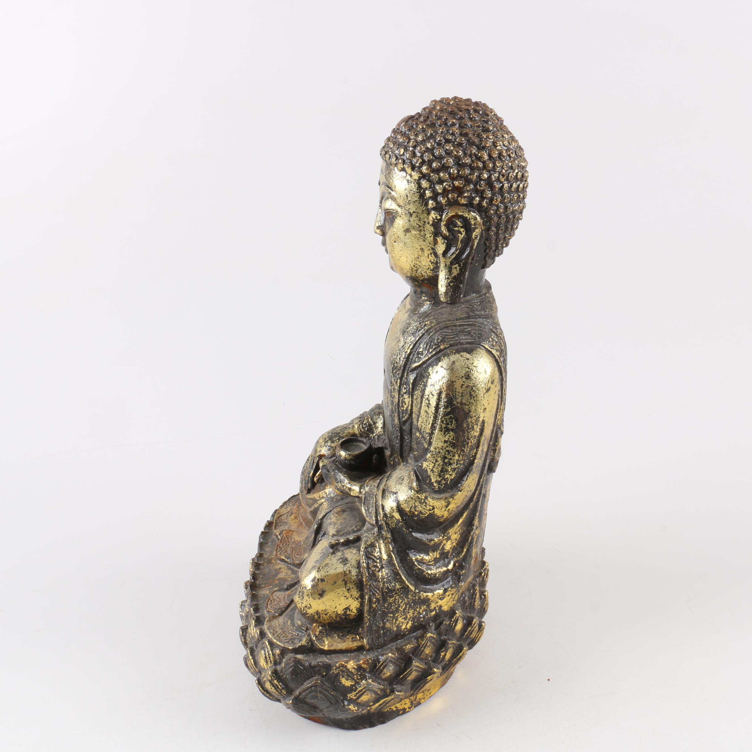 Gold-Tone Gautama Buddha on Lotus Statue