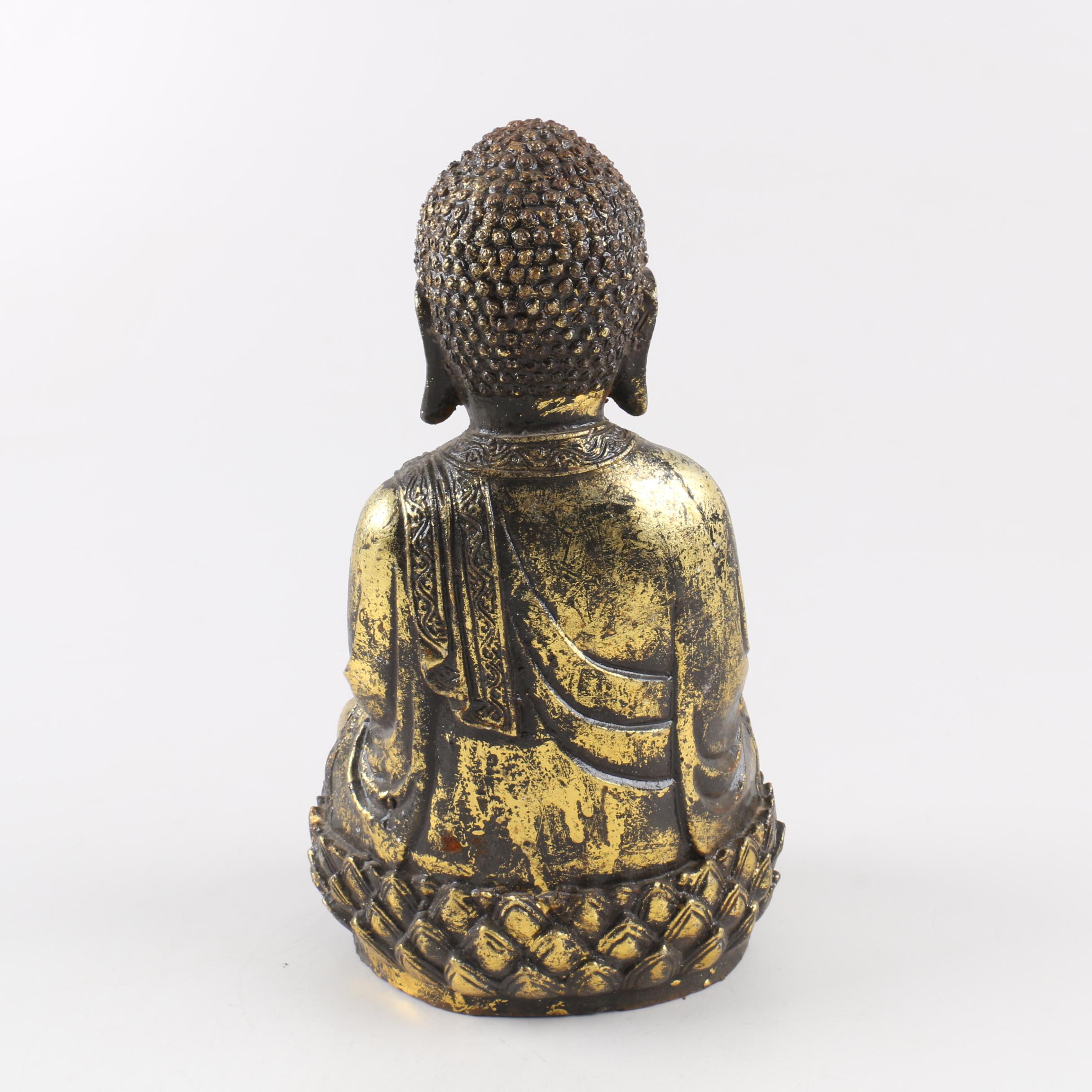 Gold-Tone Gautama Buddha on Lotus Statue