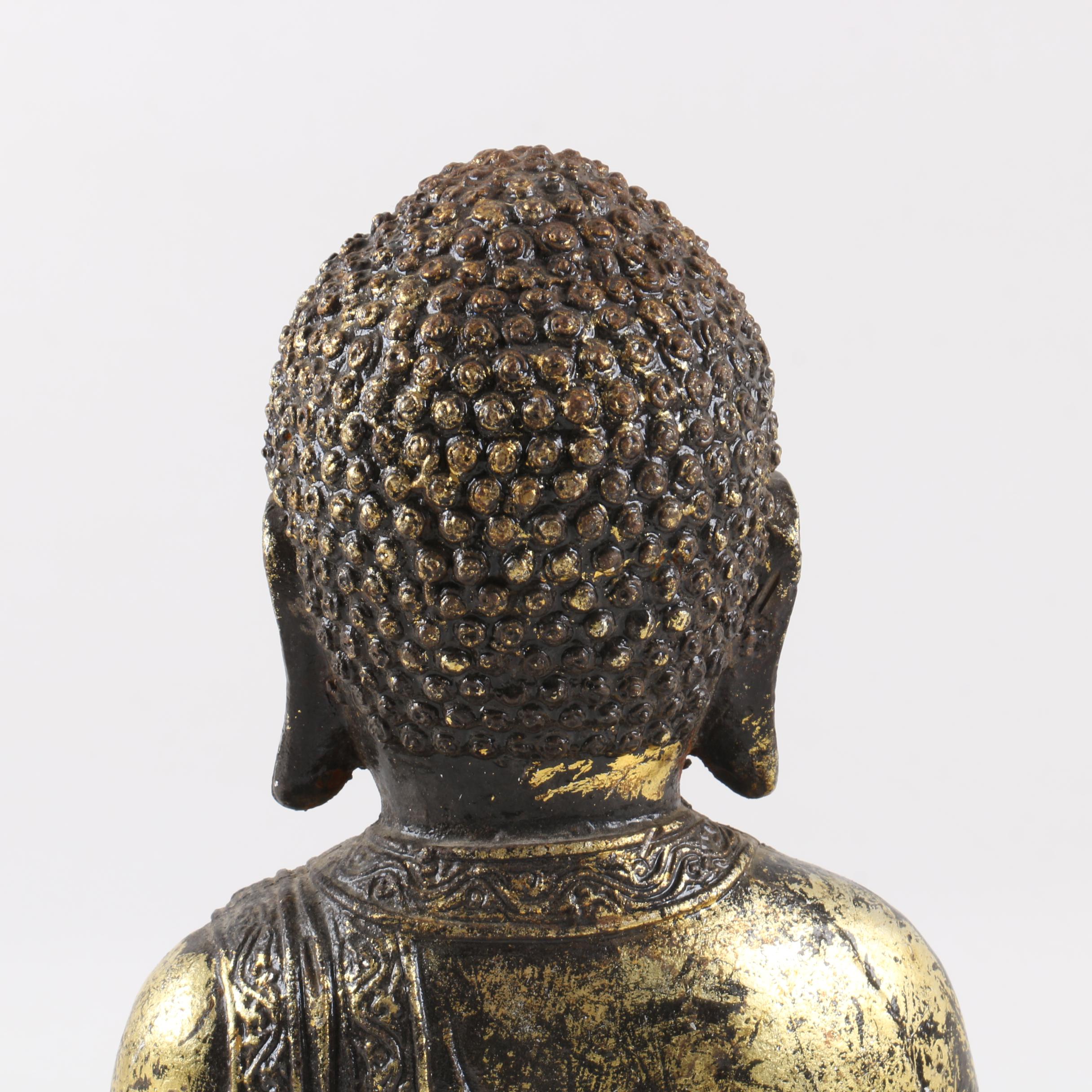 Gold-Tone Gautama Buddha on Lotus Statue