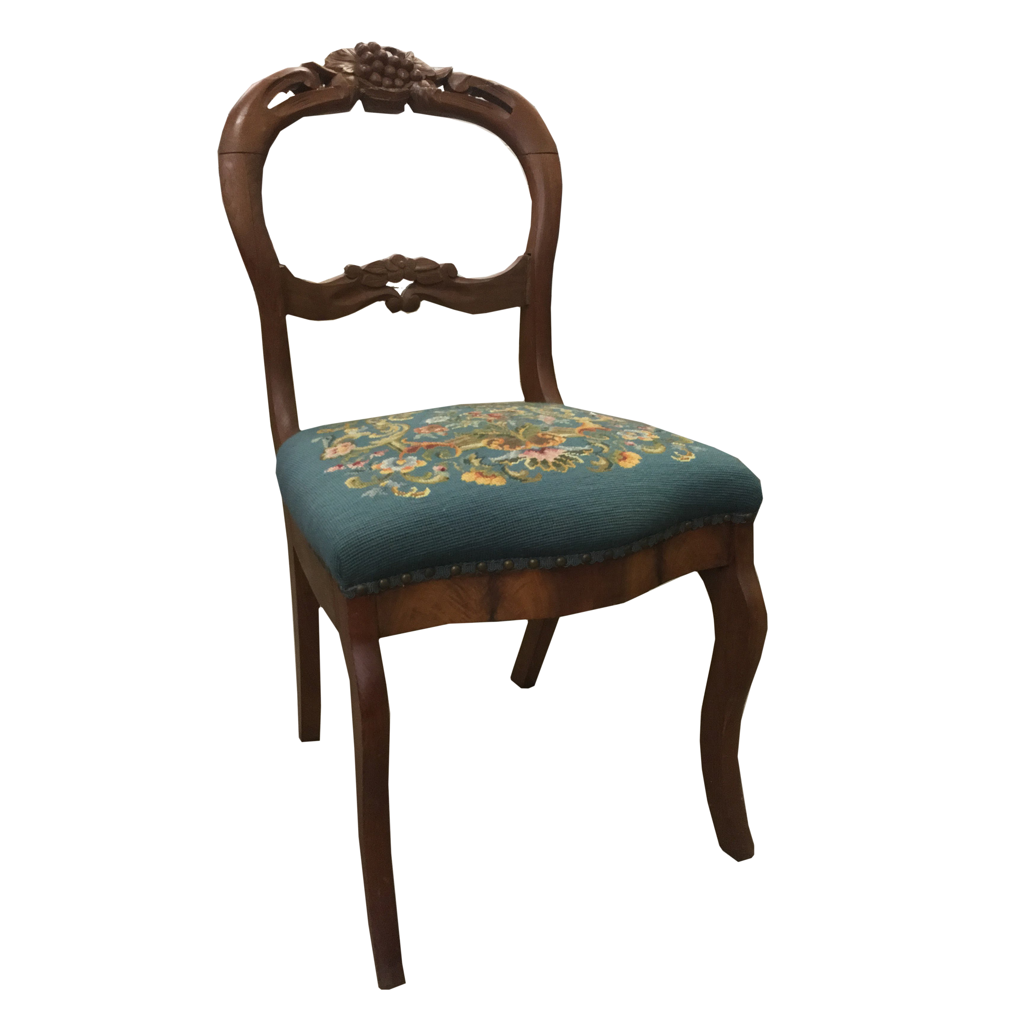 Victorian Carved Walnut Chair With Needlepoint Seat
