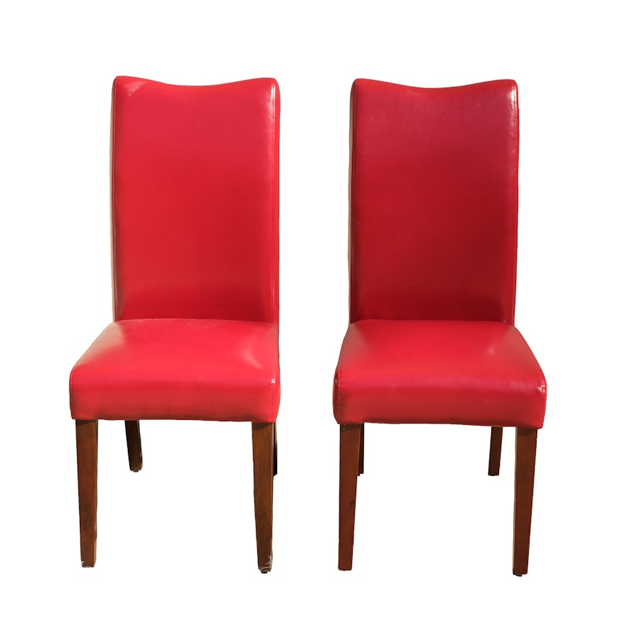 Pair of Red Leather Side Chairs