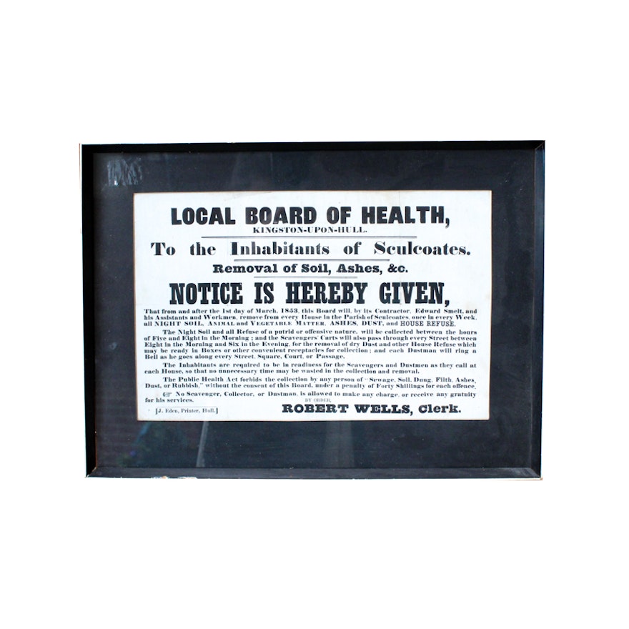 Antique Local Board of Health Warning