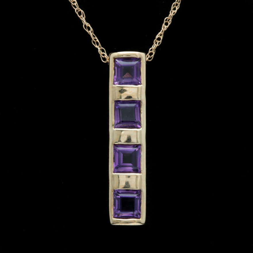 10K Yellow Gold and Amethyst Pendant with Chain