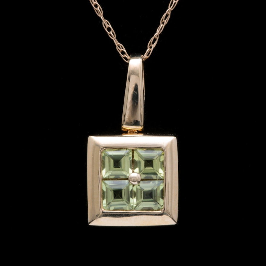 10K Yellow Gold and Peridot Pendant with Chain