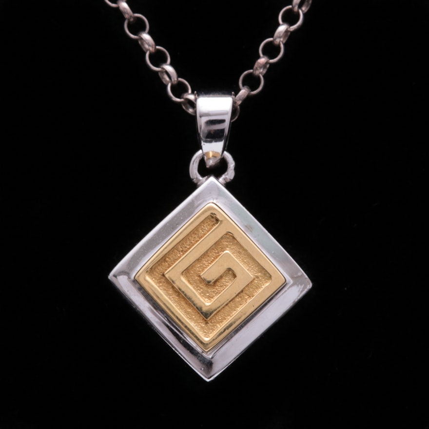 Sterling Silver and 18K Yellow Gold Pendant with Chain