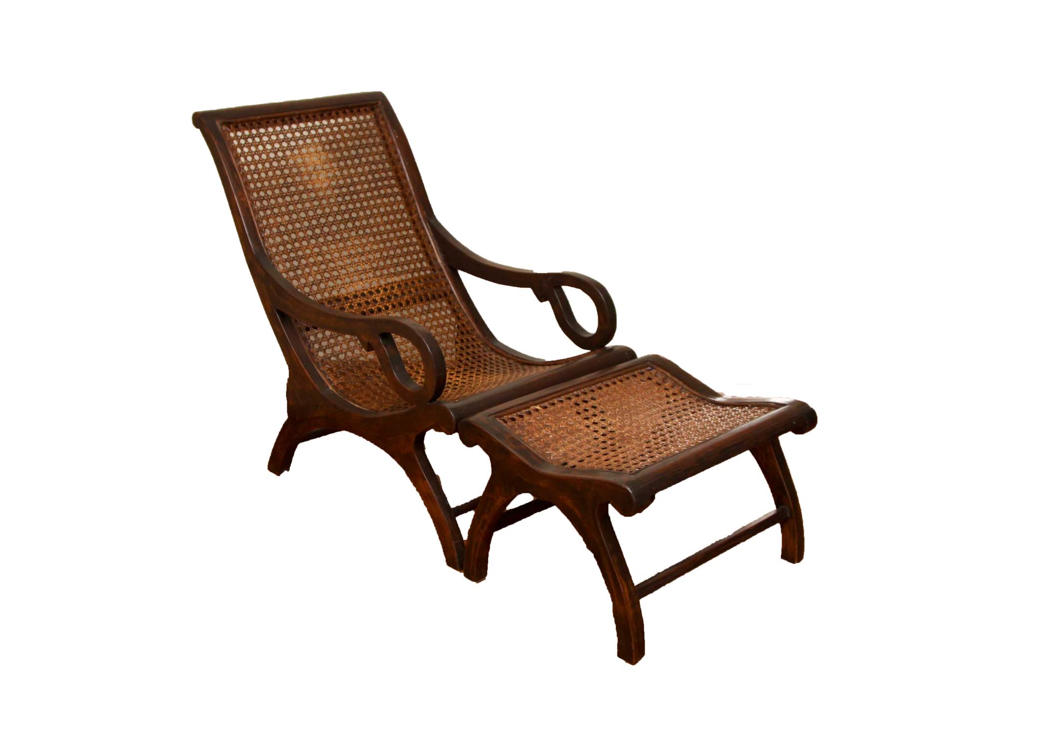 Asian Inspired Caned "Safari" Style Lounge Chair and Ottoman