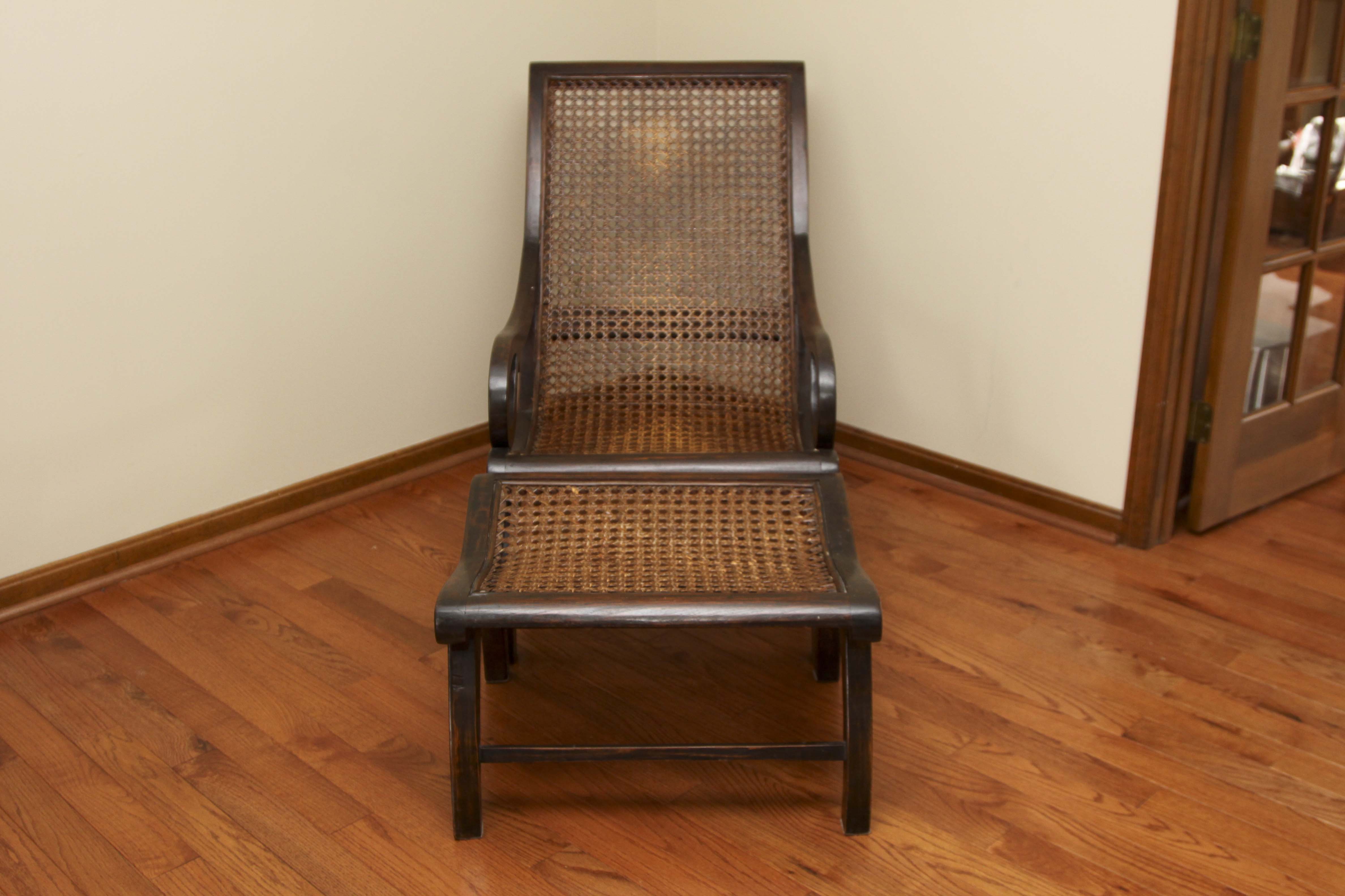 Asian Inspired Caned "Safari" Style Lounge Chair and Ottoman