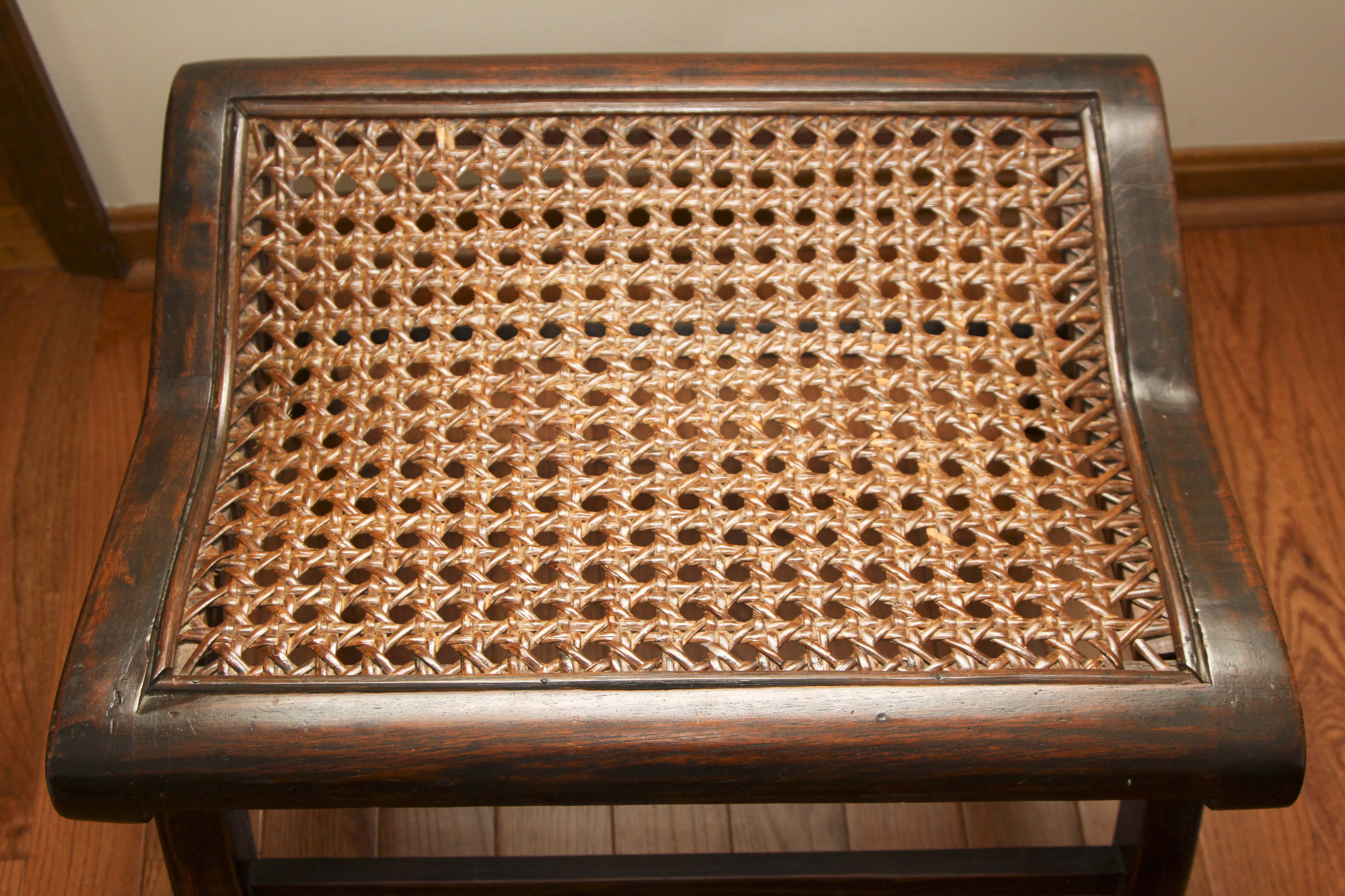 Asian Inspired Caned "Safari" Style Lounge Chair and Ottoman