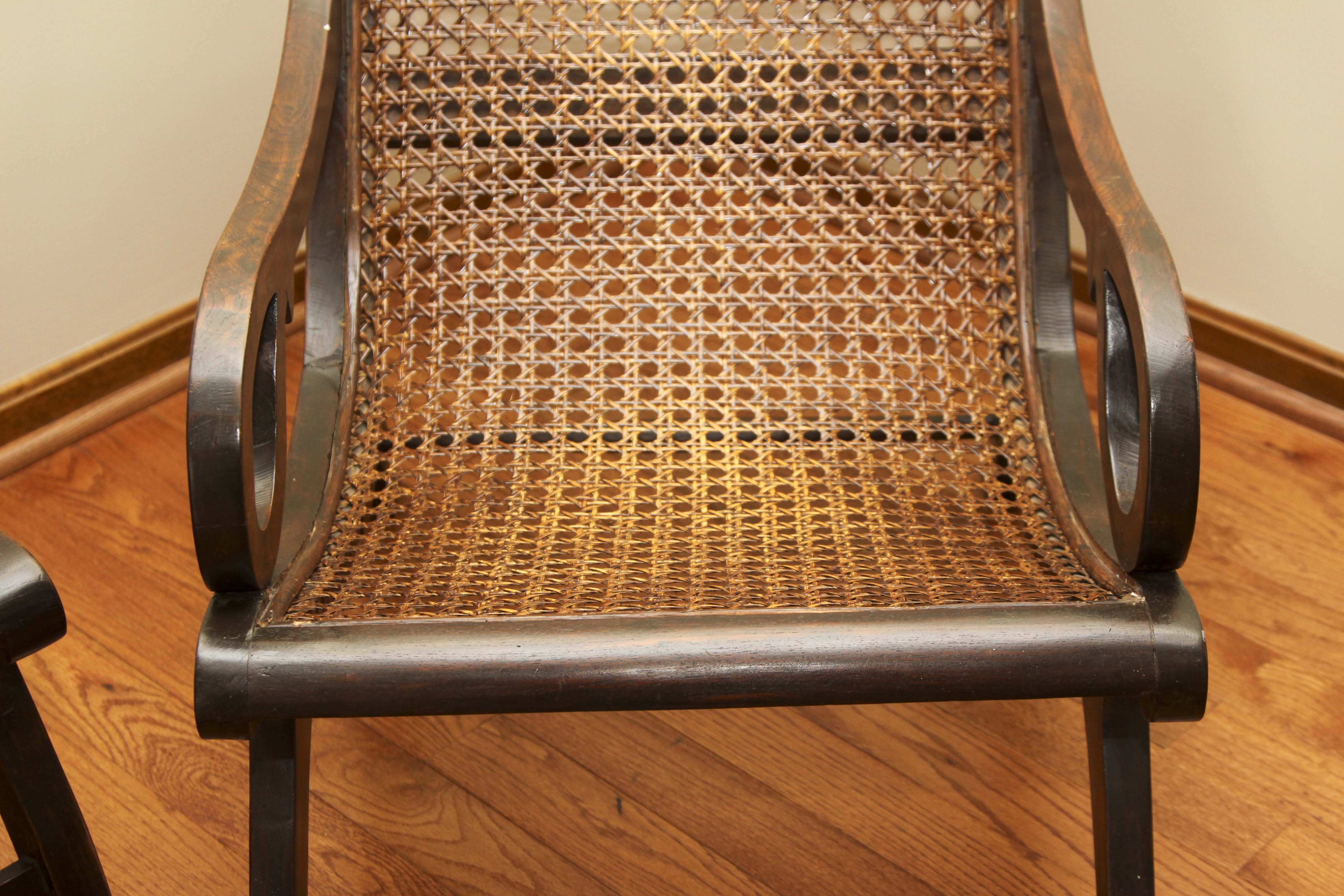 Asian Inspired Caned "Safari" Style Lounge Chair and Ottoman