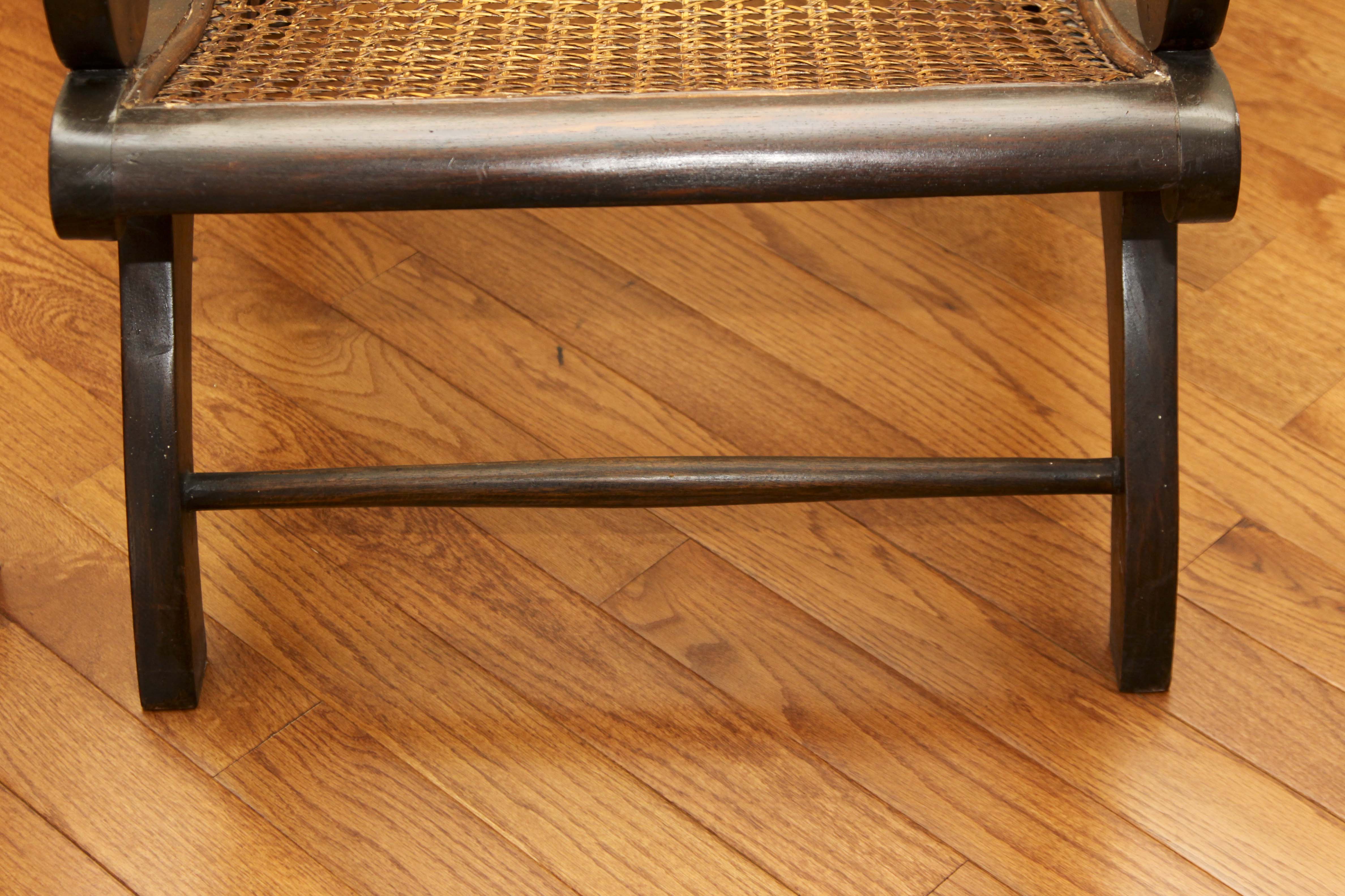 Asian Inspired Caned "Safari" Style Lounge Chair and Ottoman