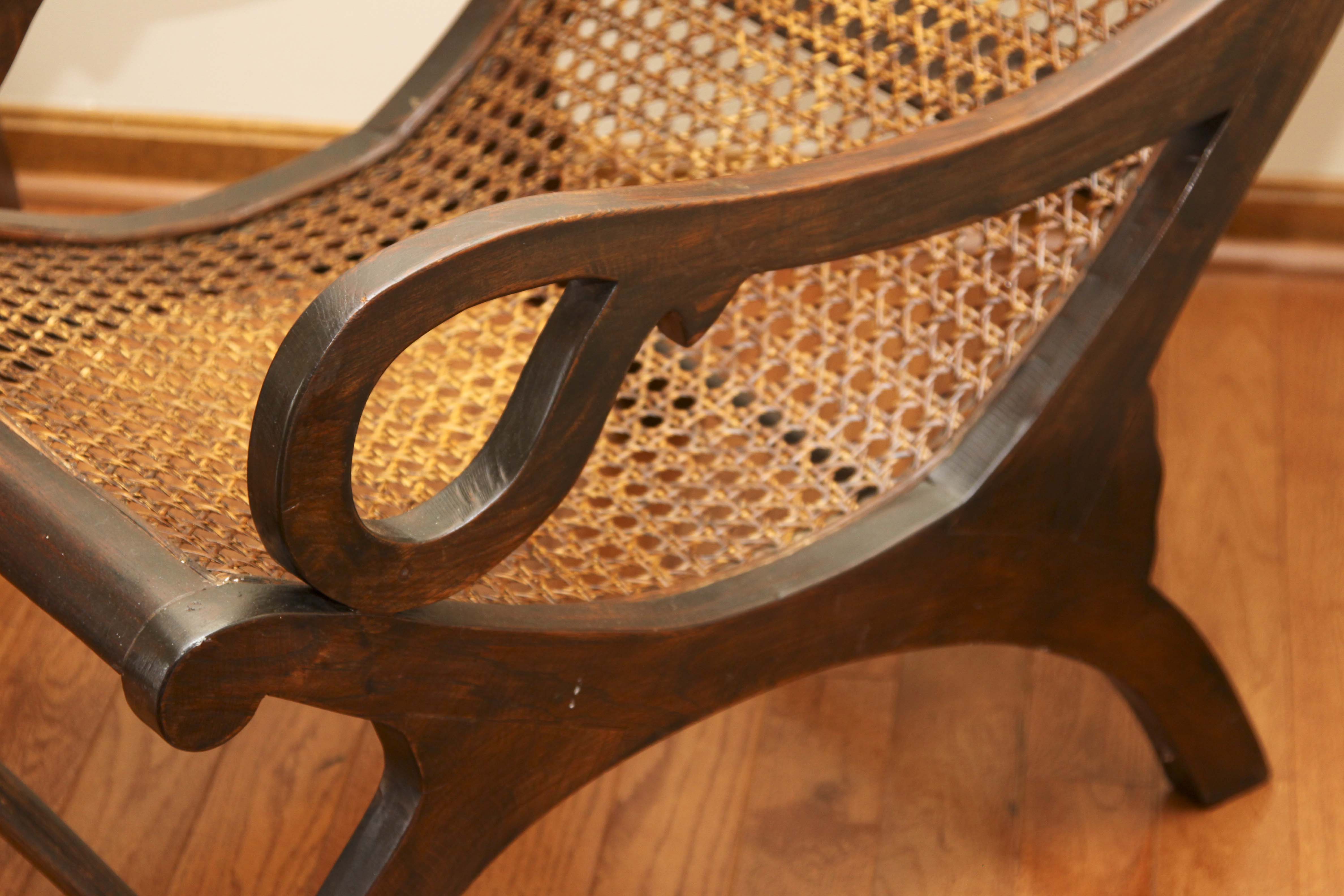 Asian Inspired Caned "Safari" Style Lounge Chair and Ottoman