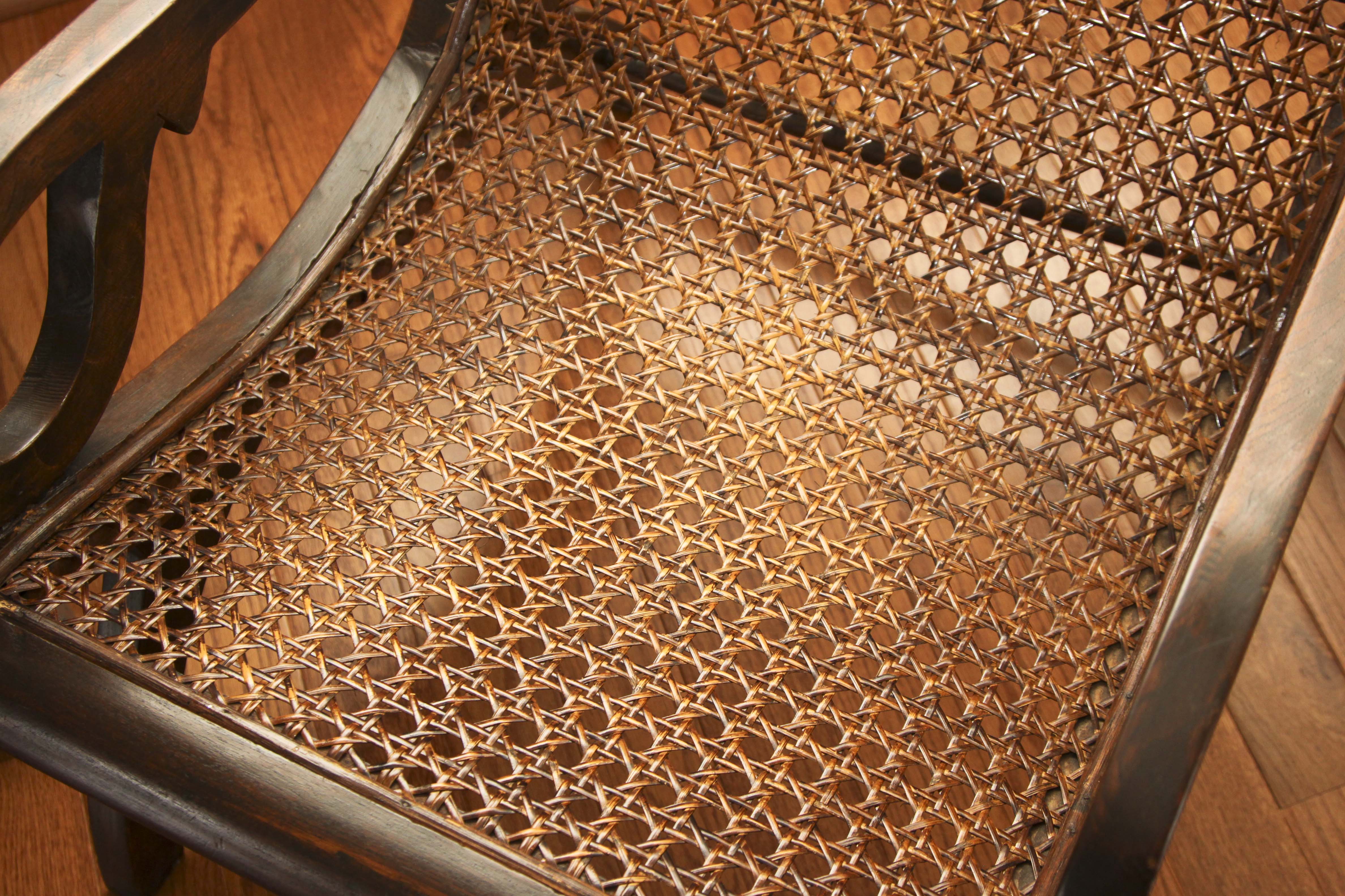 Asian Inspired Caned "Safari" Style Lounge Chair and Ottoman