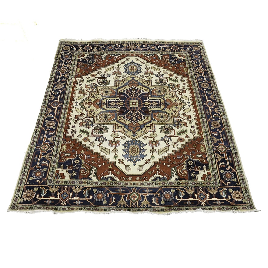 Power-Loomed Indo-Persian Heriz-Style Wool Area Rug