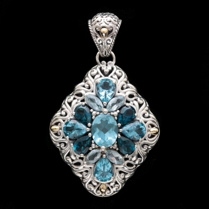 Robert Manse Sterling Silver, 18K Yellow Gold and Blue Topaz Pendant