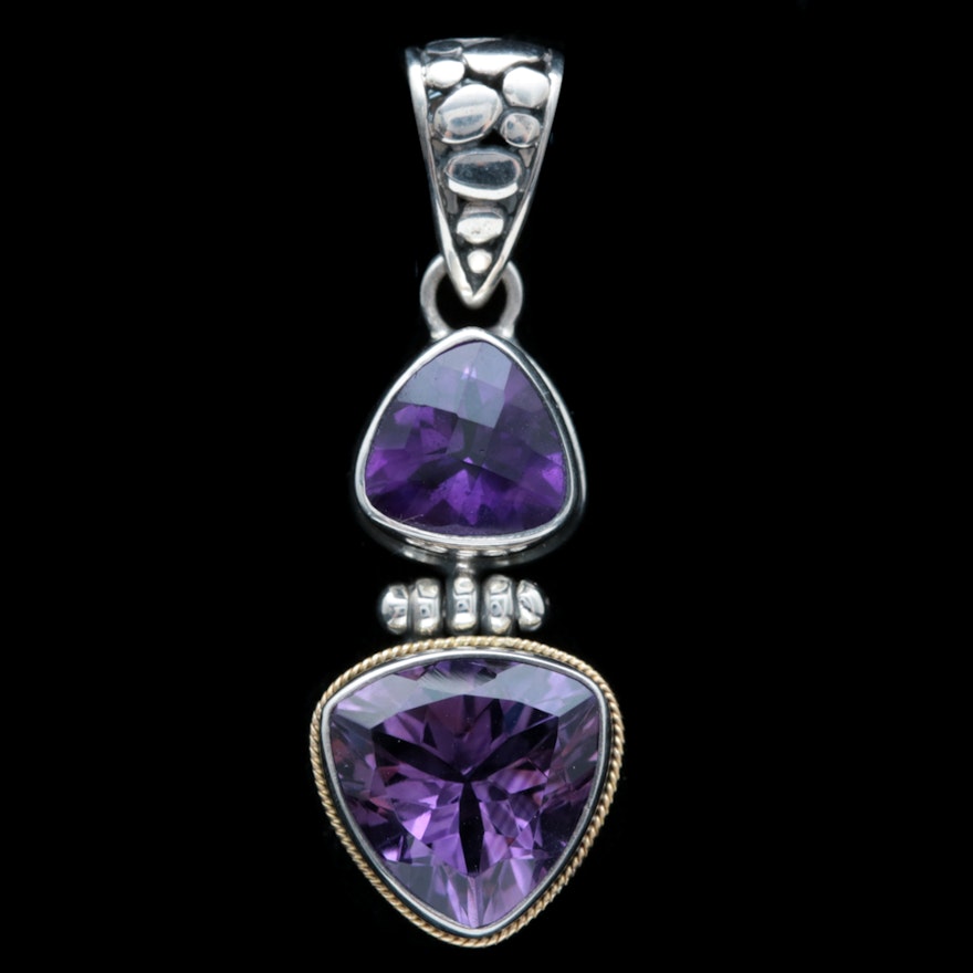 Sterling Silver, 18K Yellow Gold and Amethyst Pendant
