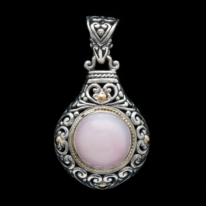 Robert Manse Sterling Silver, 18K Yellow Gold and Pink Opal Pendant