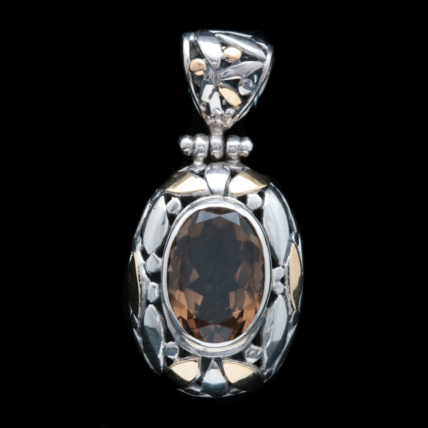 Sterling Silver, 18K Yellow Gold and Smoky Quartz Pendant