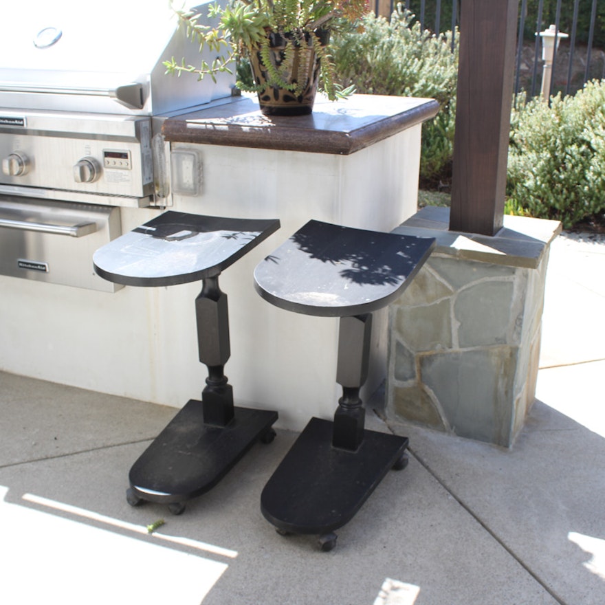 Pair of Wooden Rolling Patio Side Tables