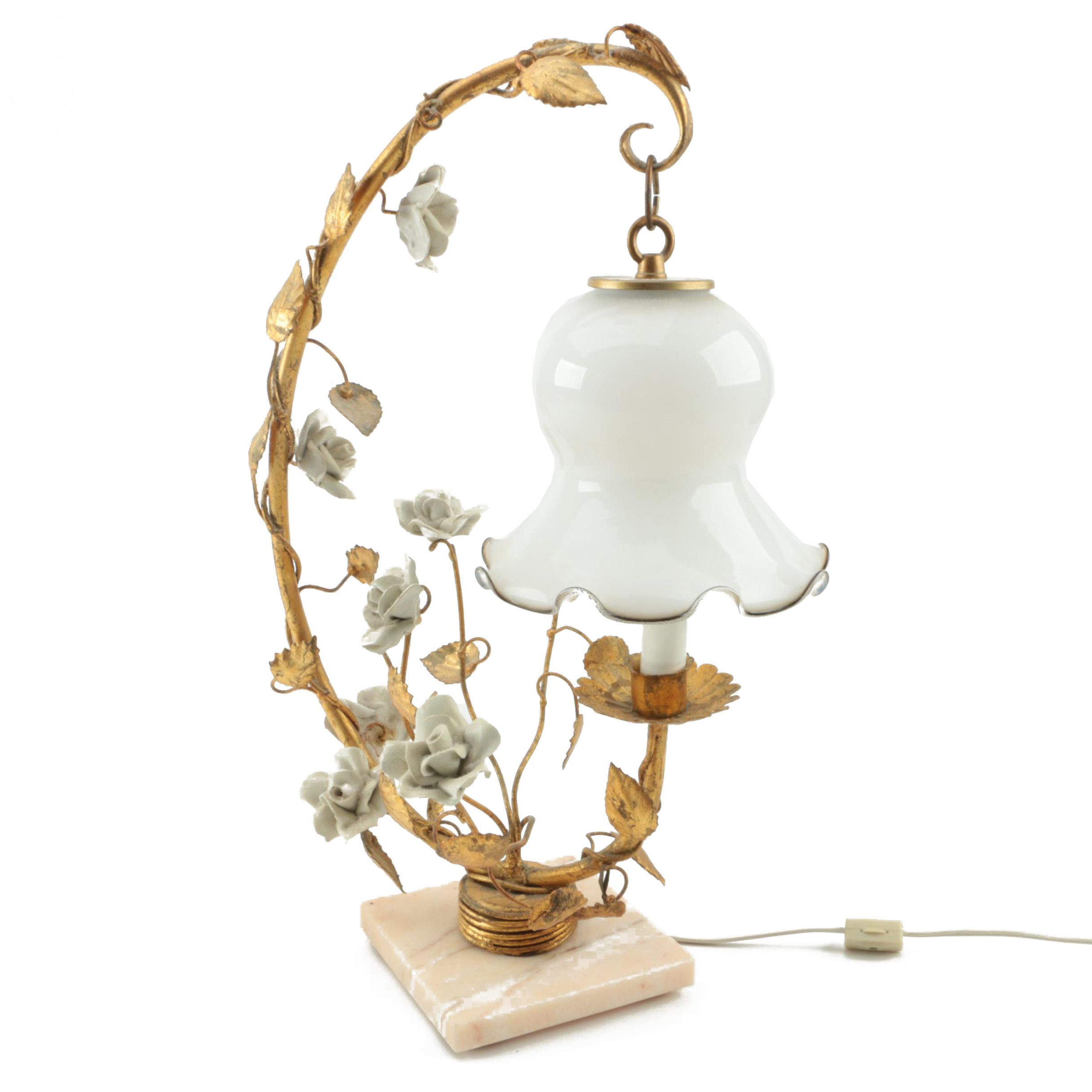 Italian Mid-Century Tole Boudoir Table Lamp