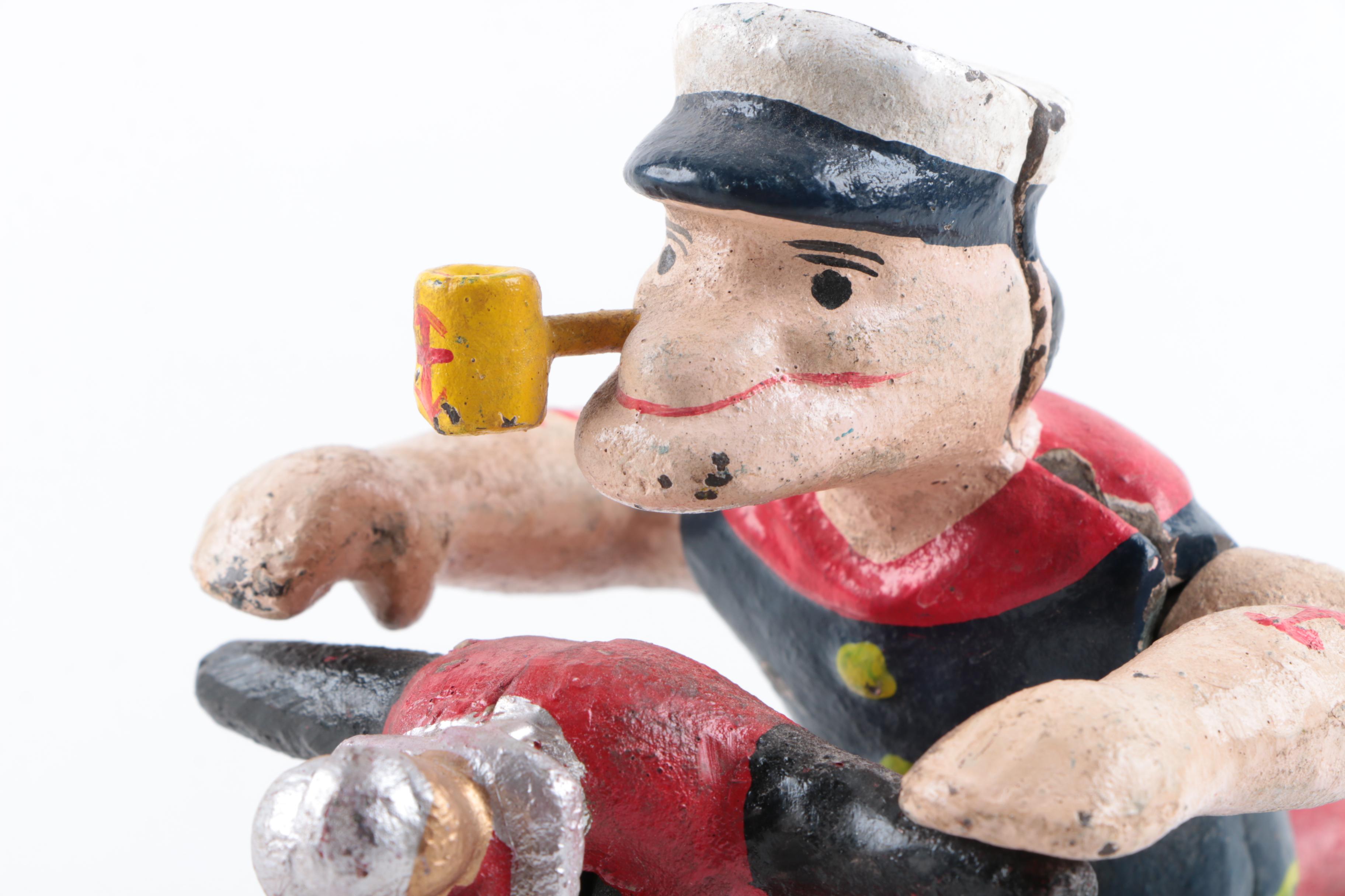 Reproduction Cast Iron Popeye on Motorcycle Toy