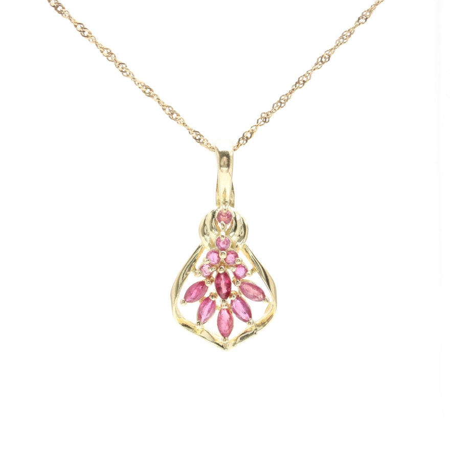 14K Yellow Gold Ruby Pendant on 10K Yellow Gold Chain
