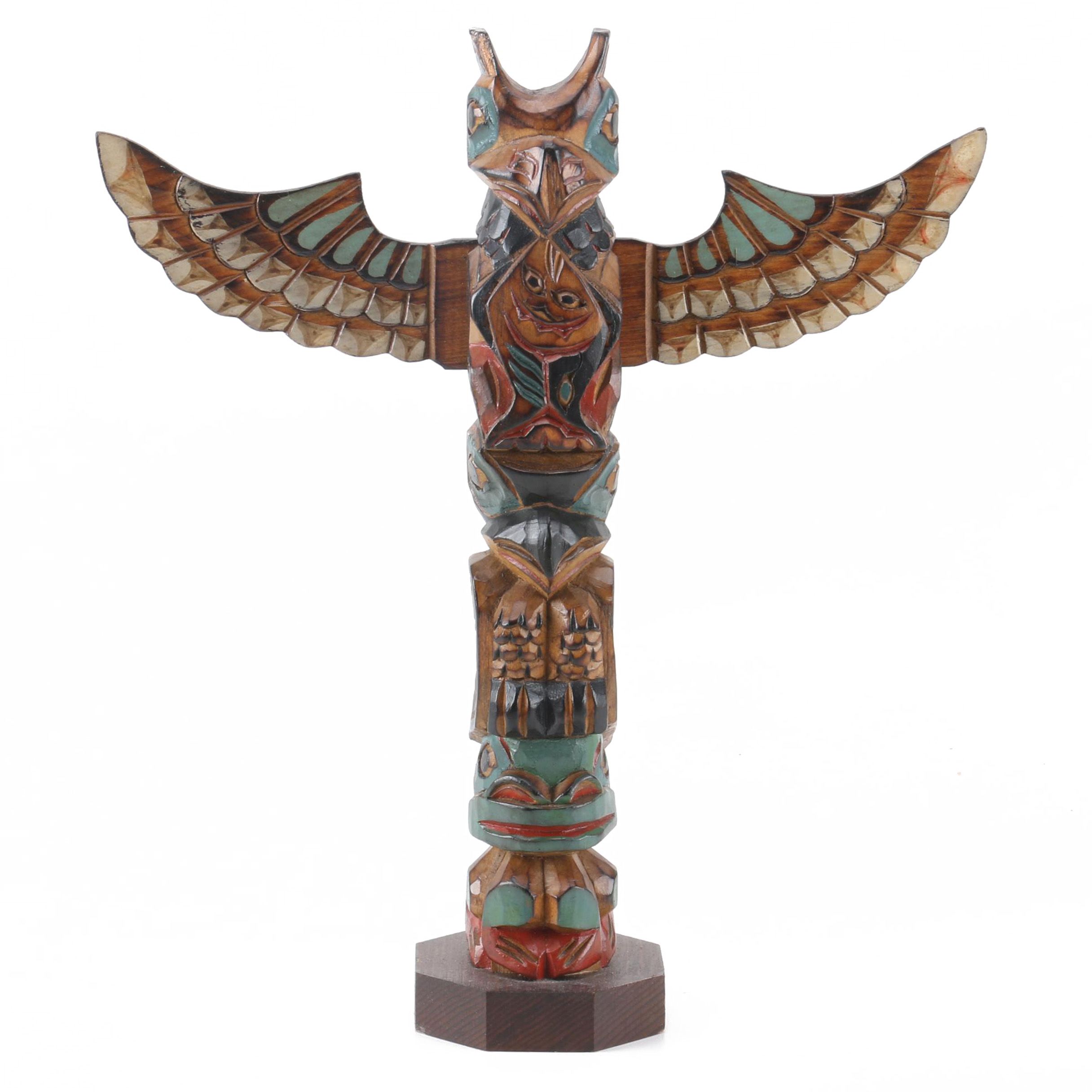 Hand-Carved Pacific Northwest Style Totem Pole