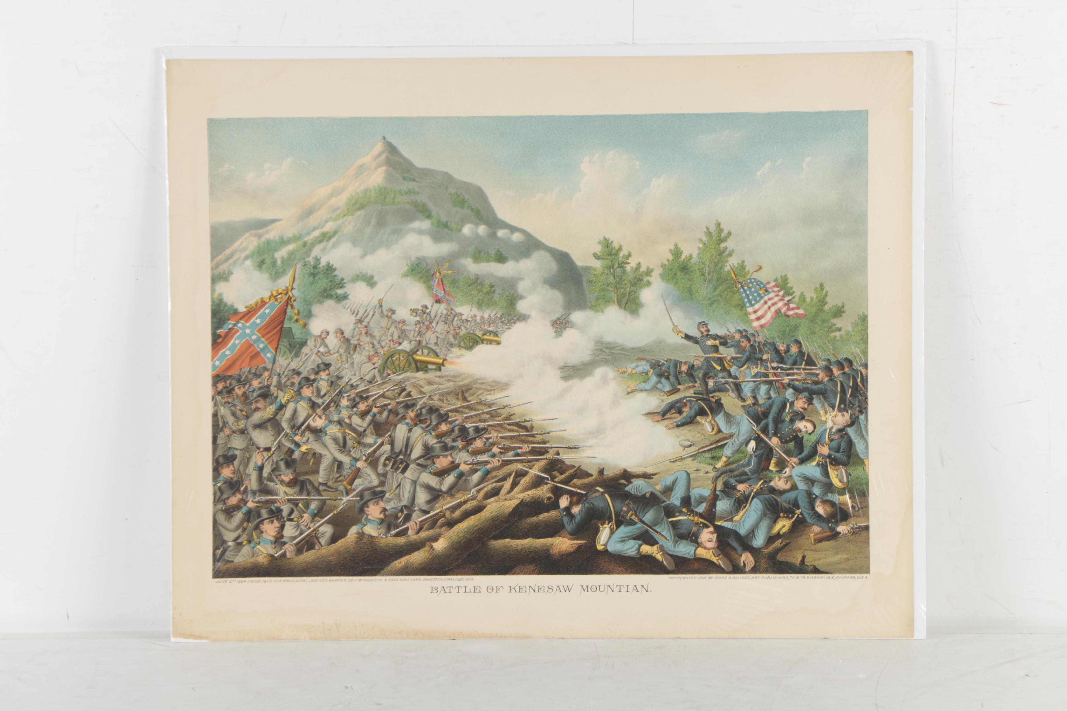 Antique Kurz and Allison Chromolithographs of Civil War Battles