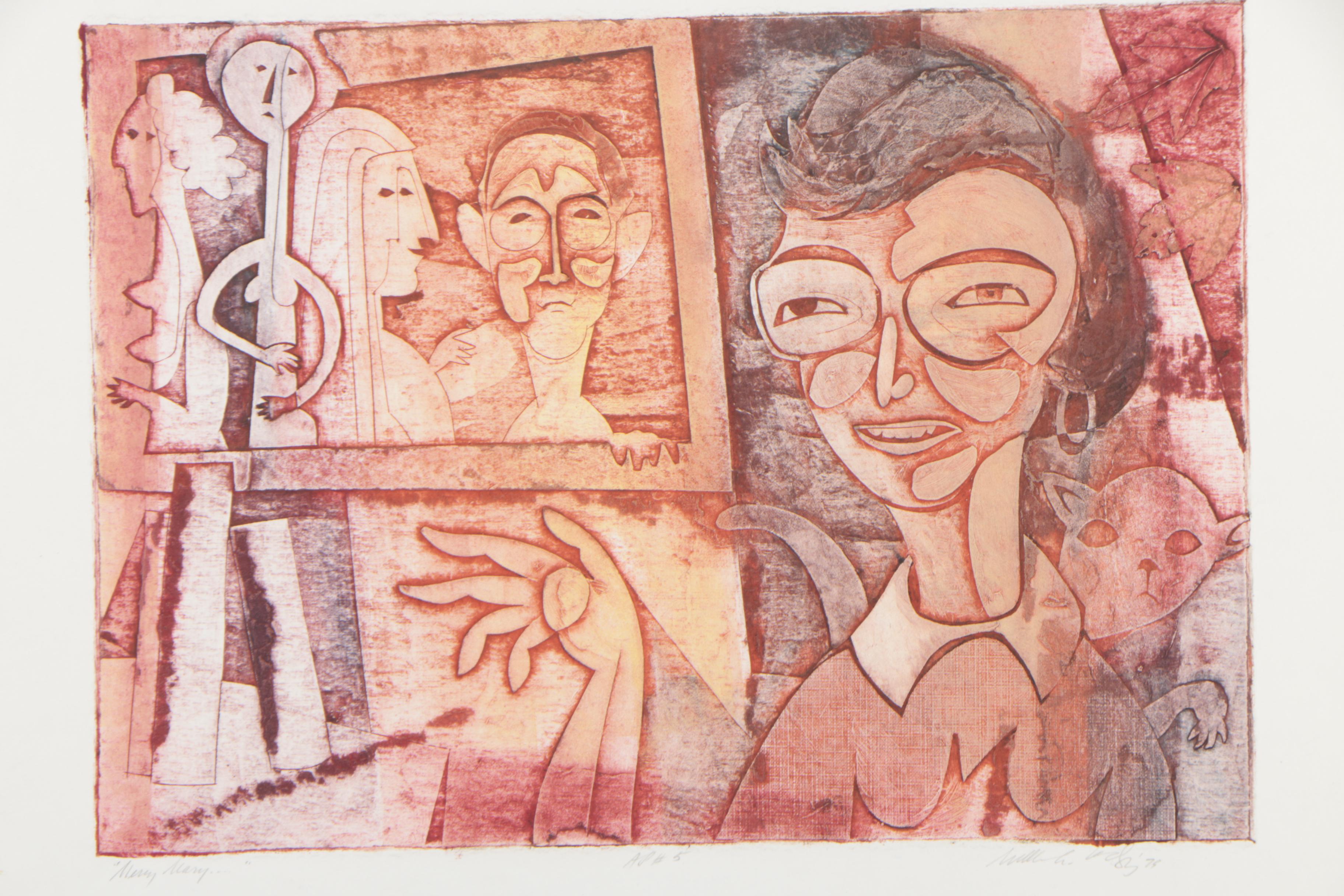 William Ashby McCloy Abstract Collagraph "Merry Mary..."