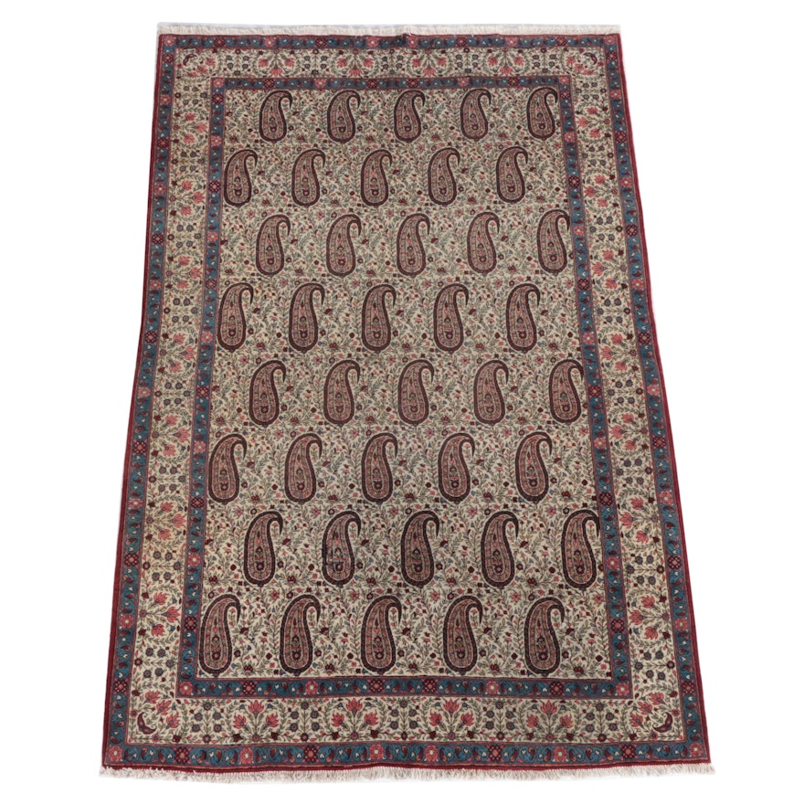 Antique Hand-Knotted Persian Qum Boteh Area Rug