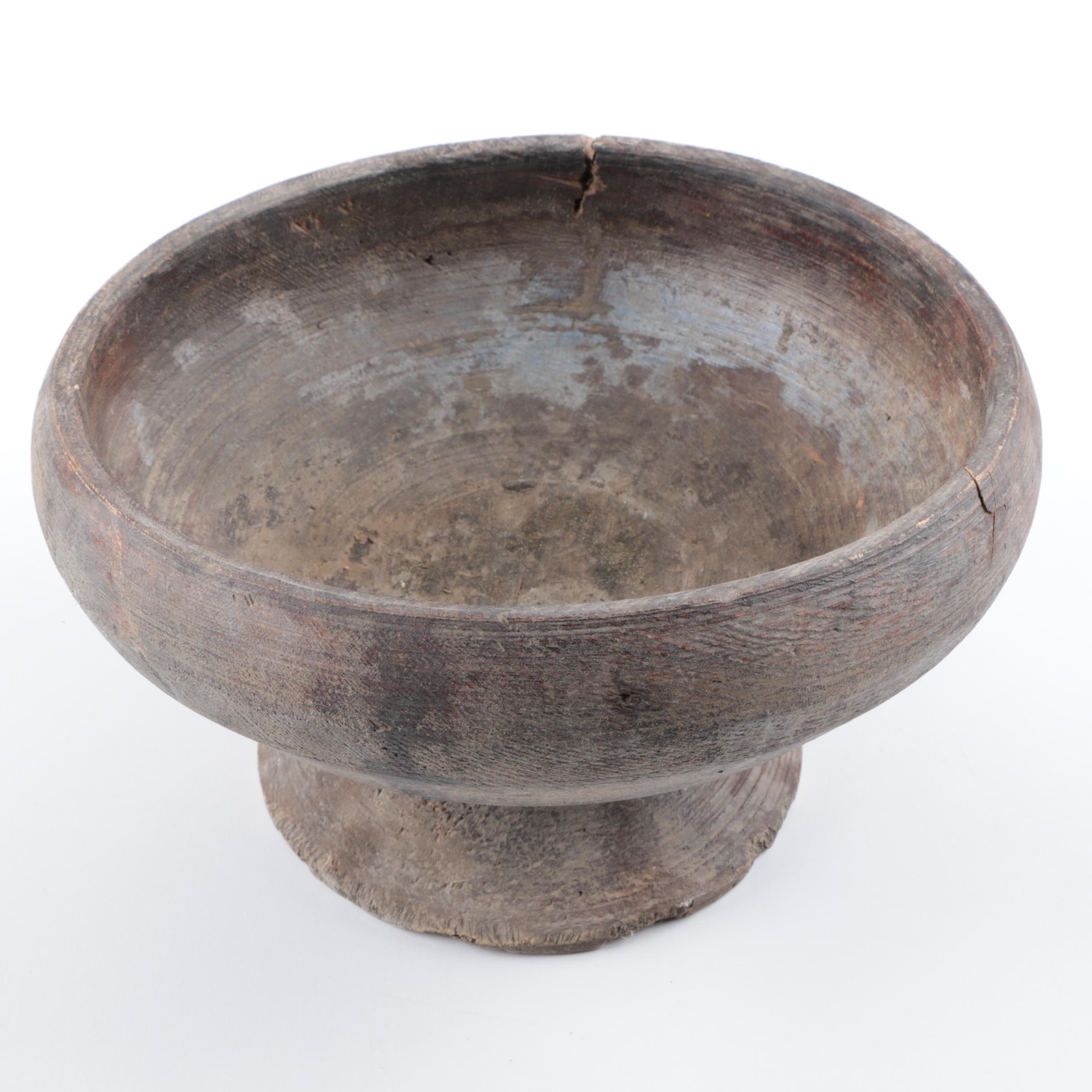 Vintage Primitive Carved Wood Compote Bowl