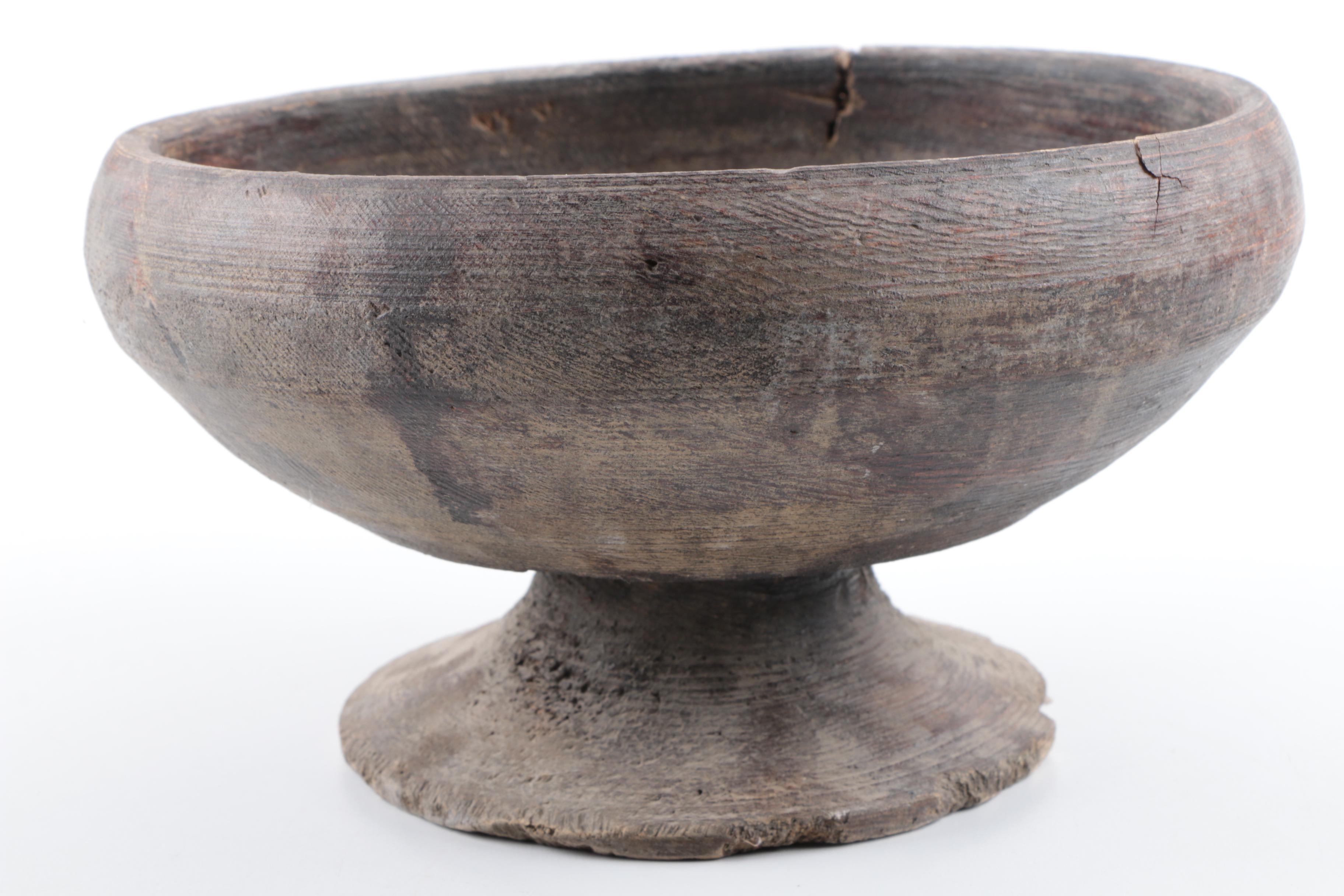 Vintage Primitive Carved Wood Compote Bowl