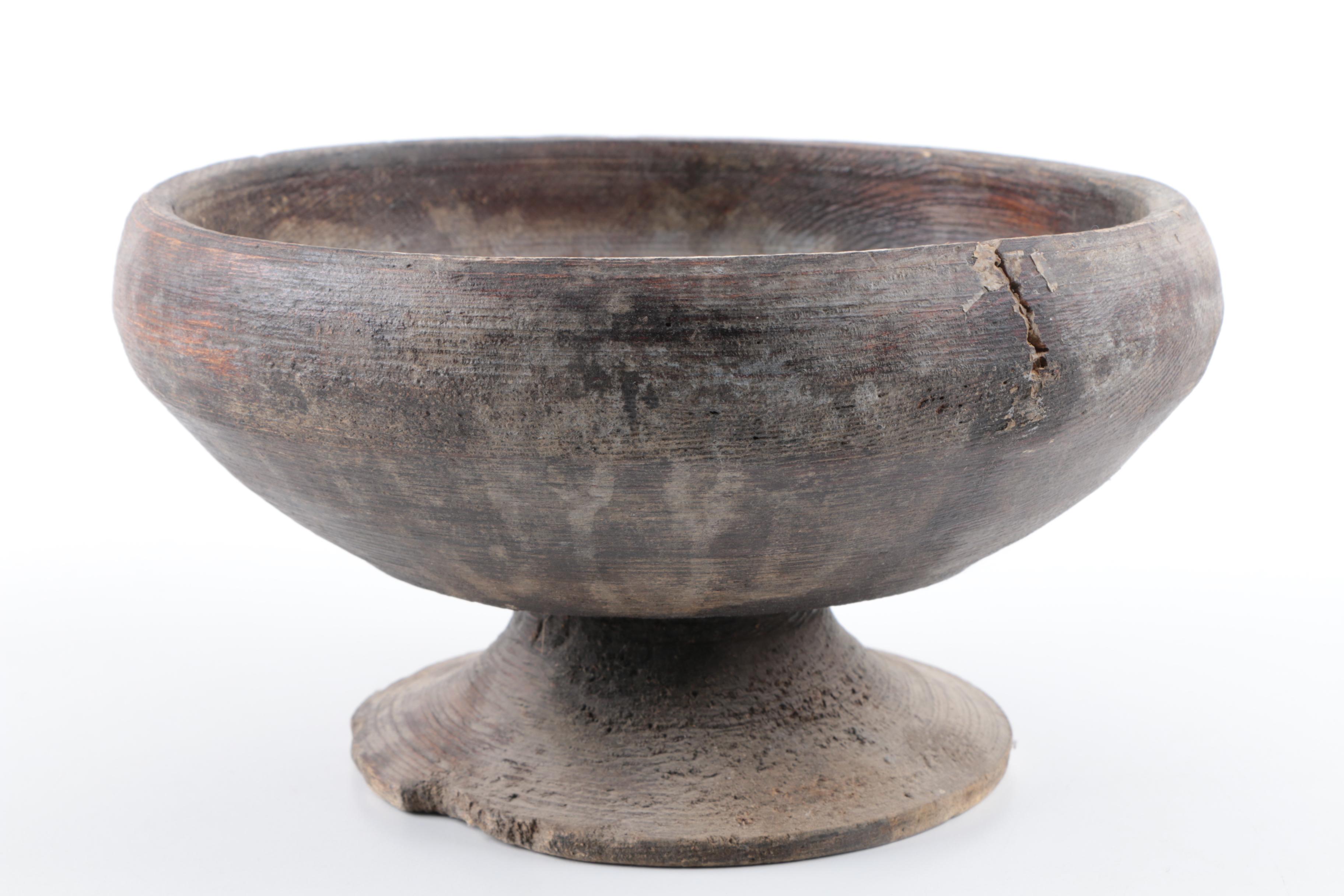 Vintage Primitive Carved Wood Compote Bowl