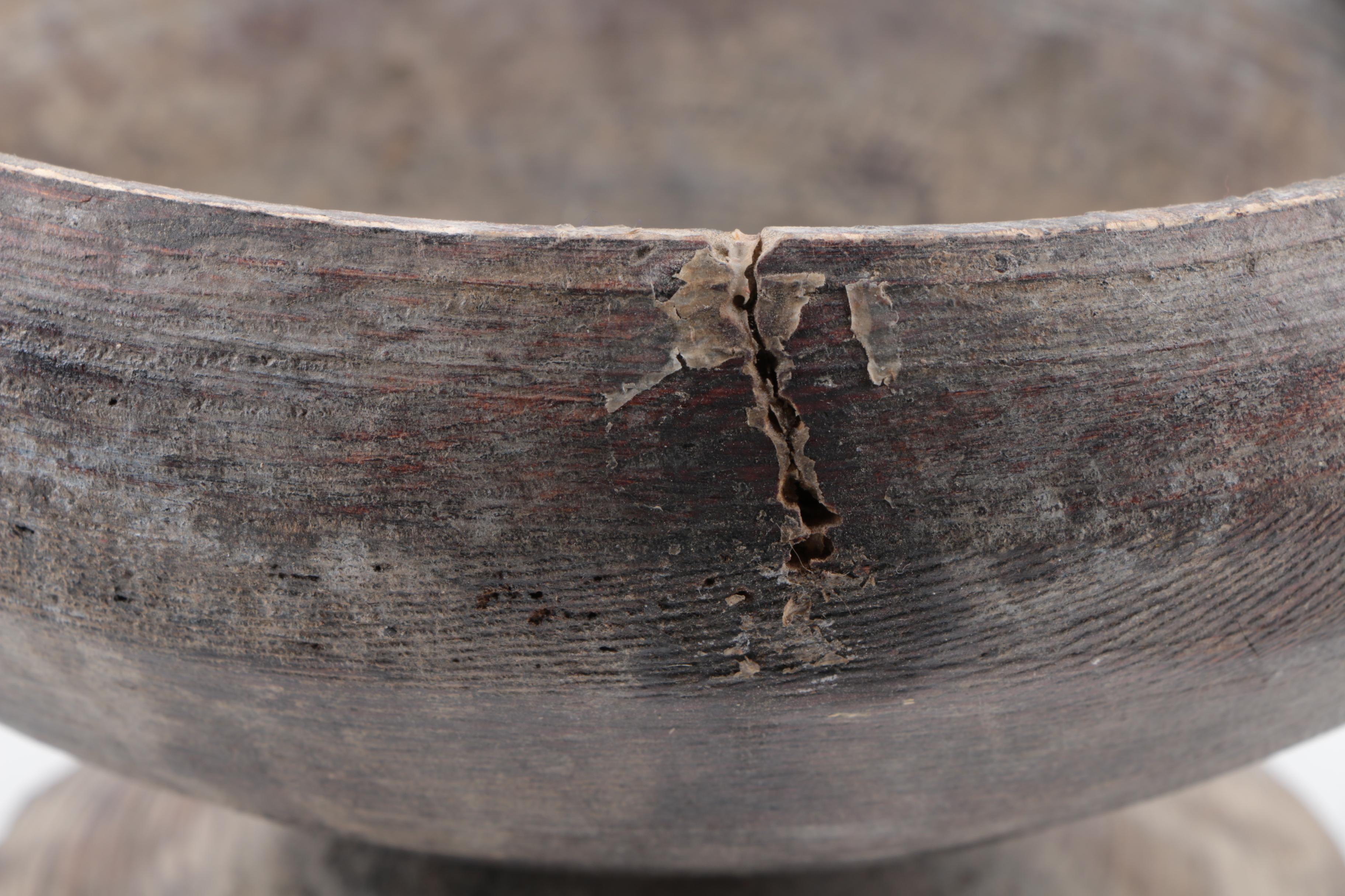 Vintage Primitive Carved Wood Compote Bowl