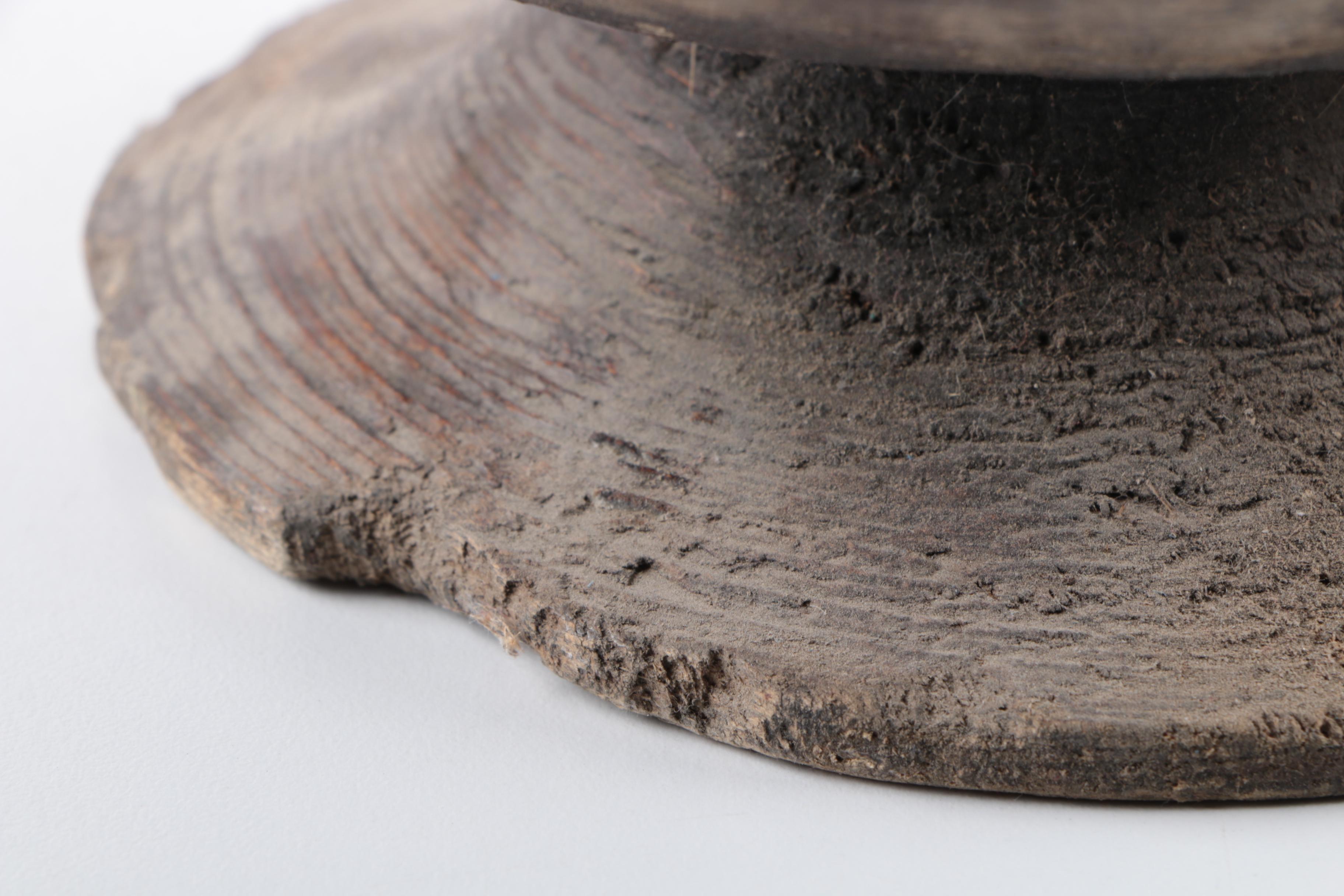 Vintage Primitive Carved Wood Compote Bowl