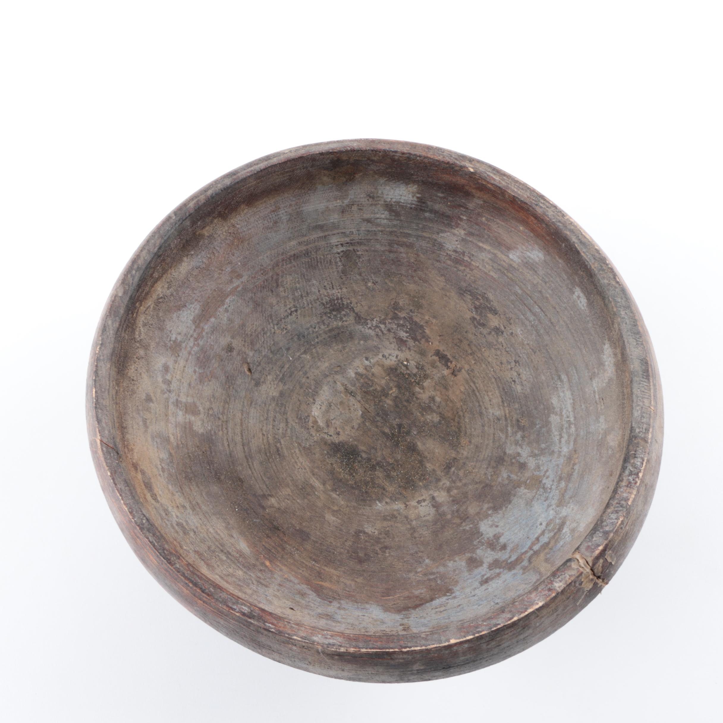 Vintage Primitive Carved Wood Compote Bowl