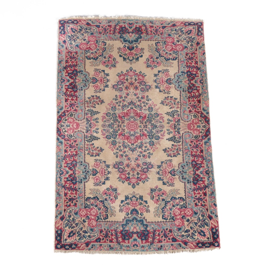 Vintage Hand-Knotted Persian Kerman Area Rug