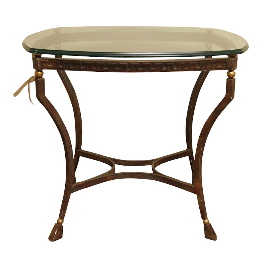 Neoclassical Style Glass Top Accent Table