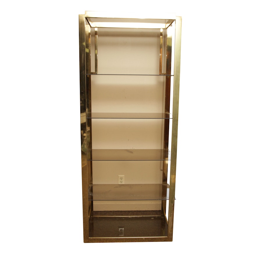 Brass Shelving Unit with Glass Shelves