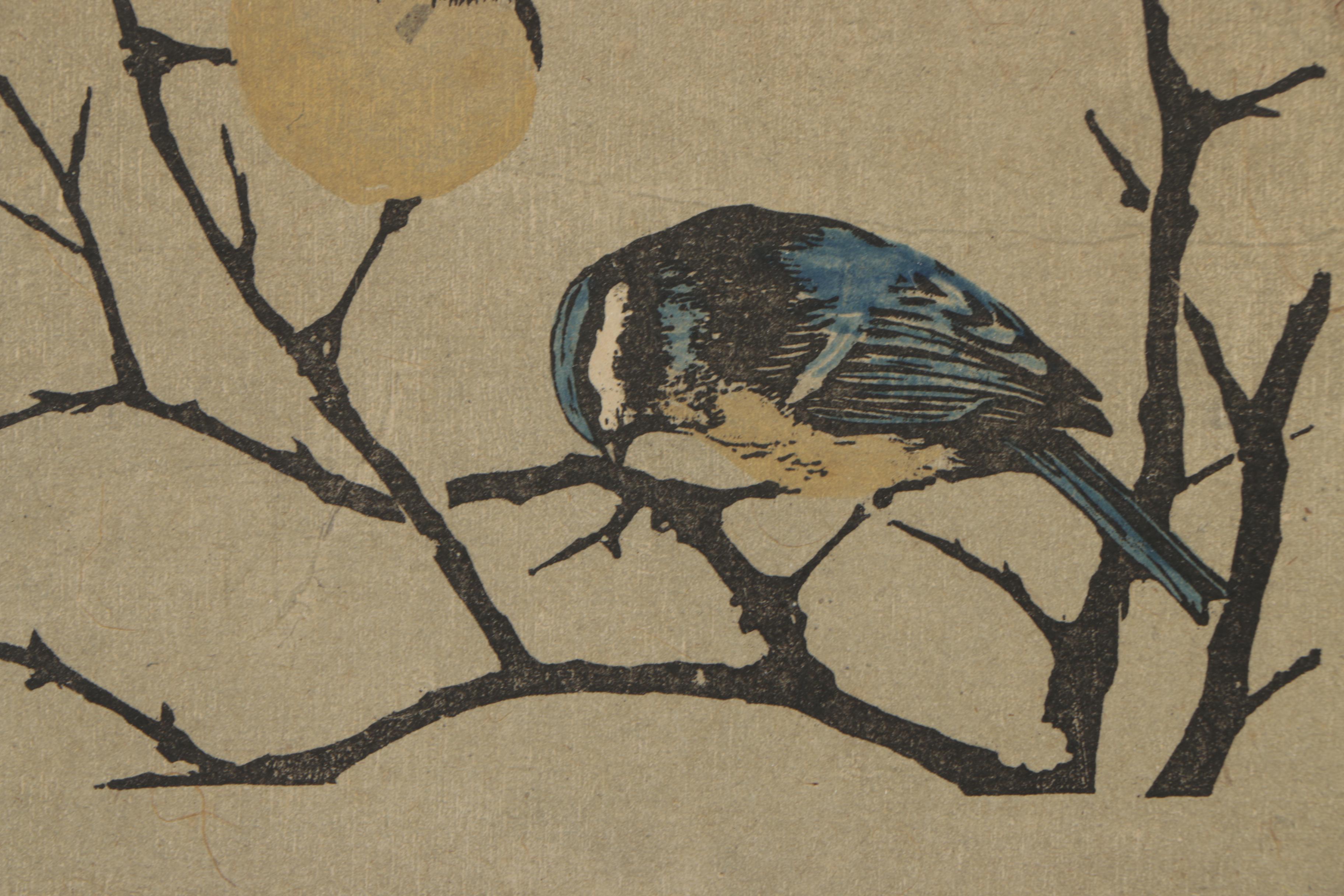 Hand-colored Woodblock Print of Birds