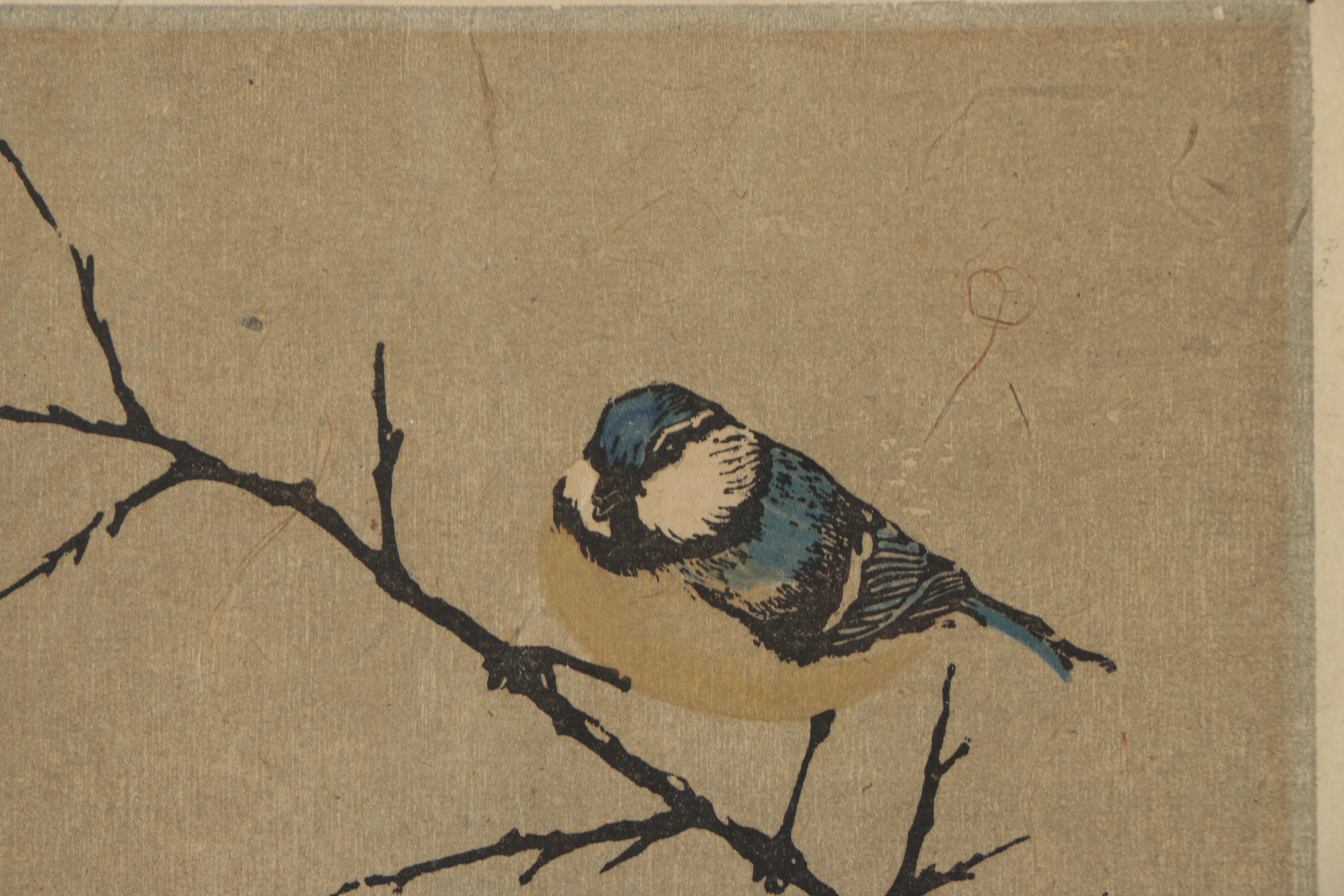 Hand-colored Woodblock Print of Birds