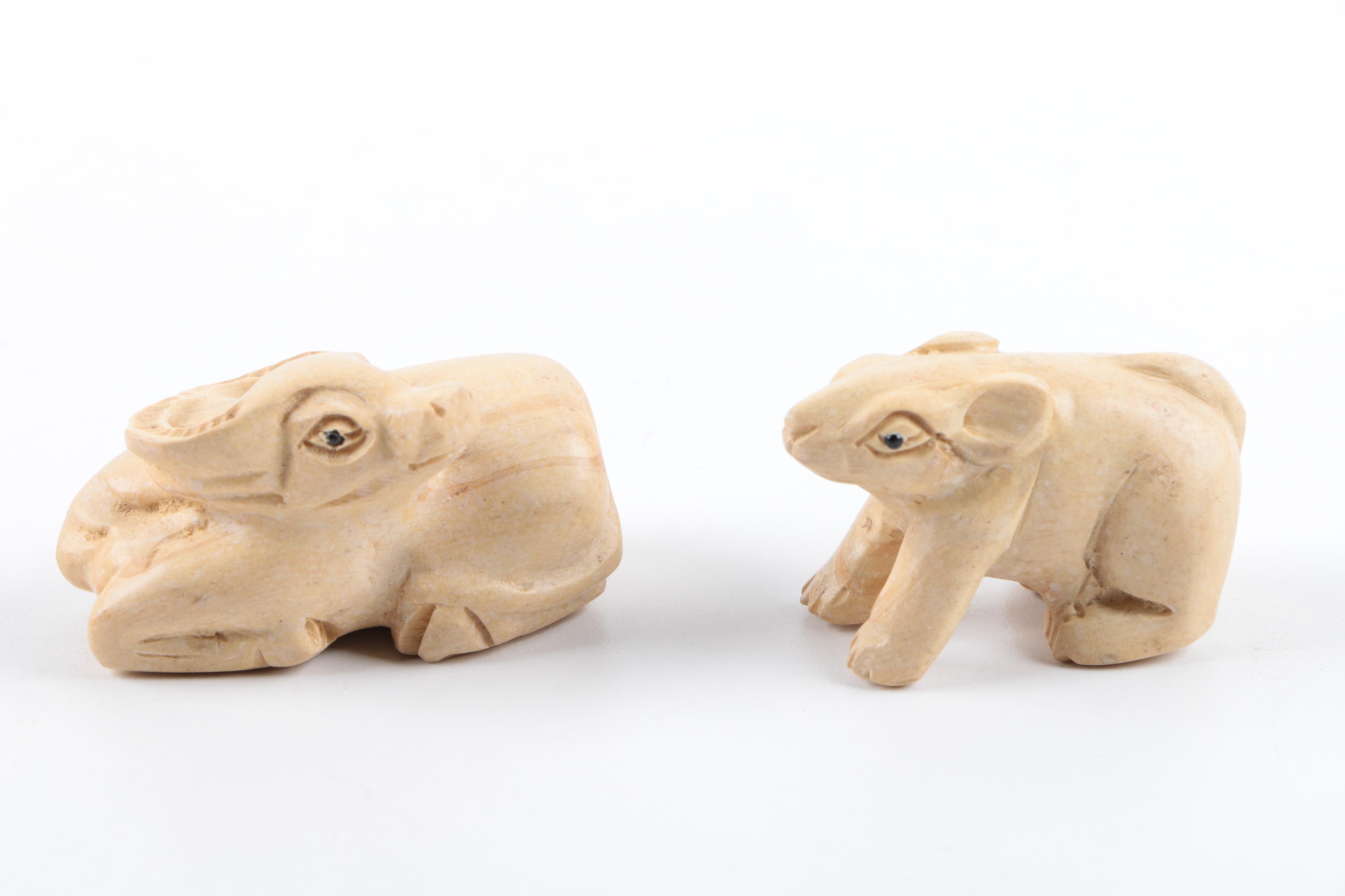 Hand-Carved Wood and Stone Animal Figurines