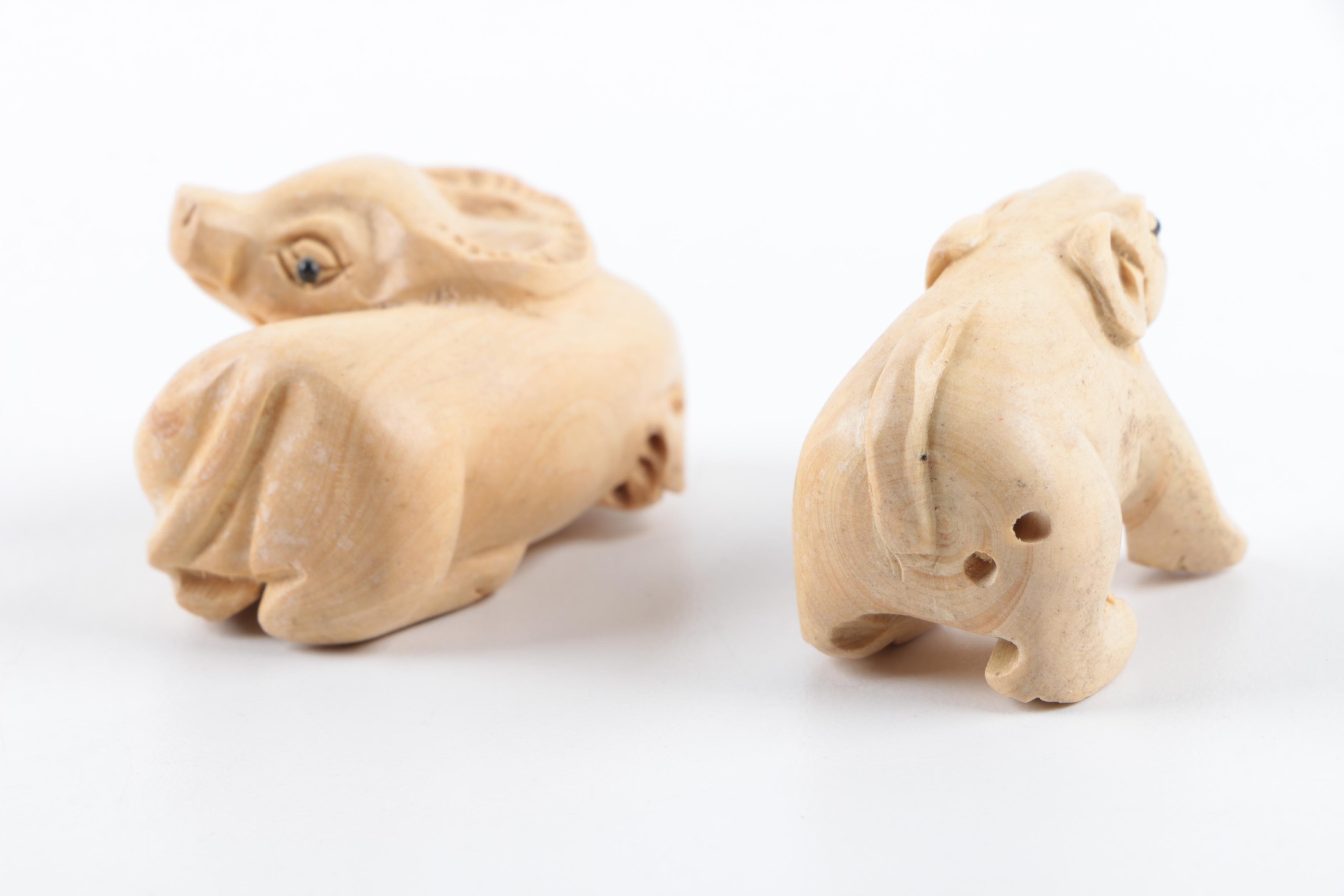 Hand-Carved Wood and Stone Animal Figurines
