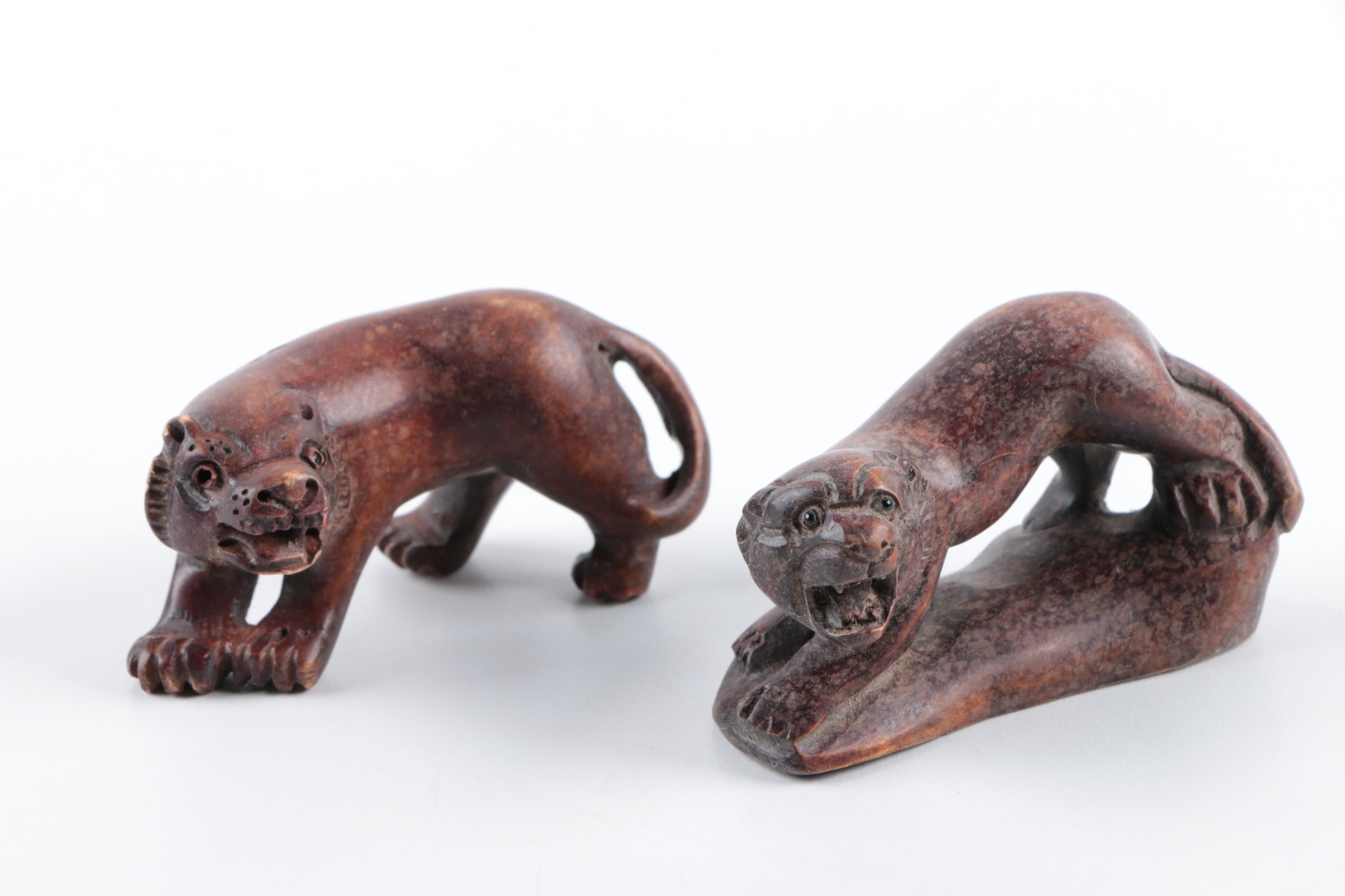 Hand-Carved Wood and Stone Animal Figurines