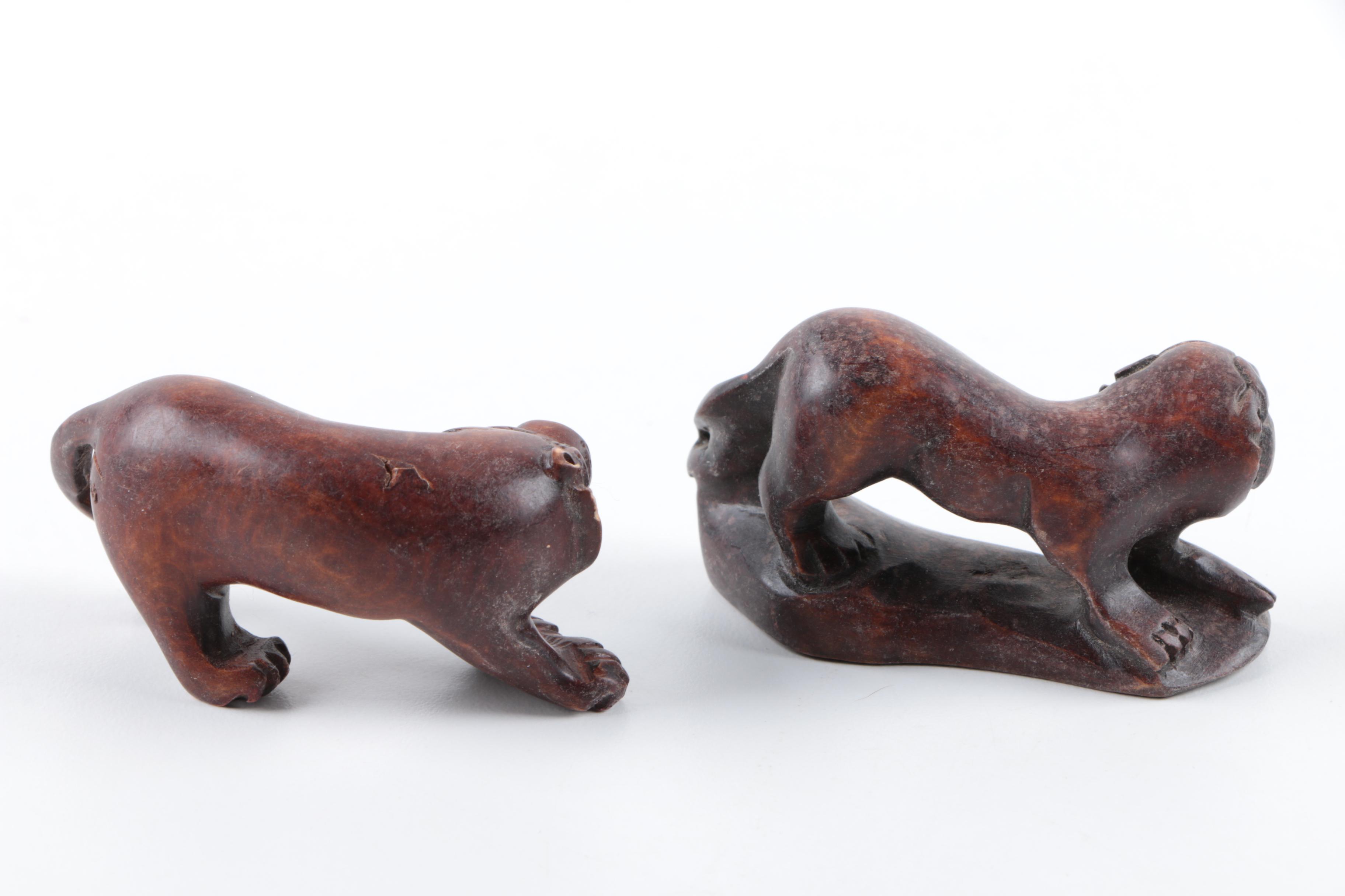 Hand-Carved Wood and Stone Animal Figurines