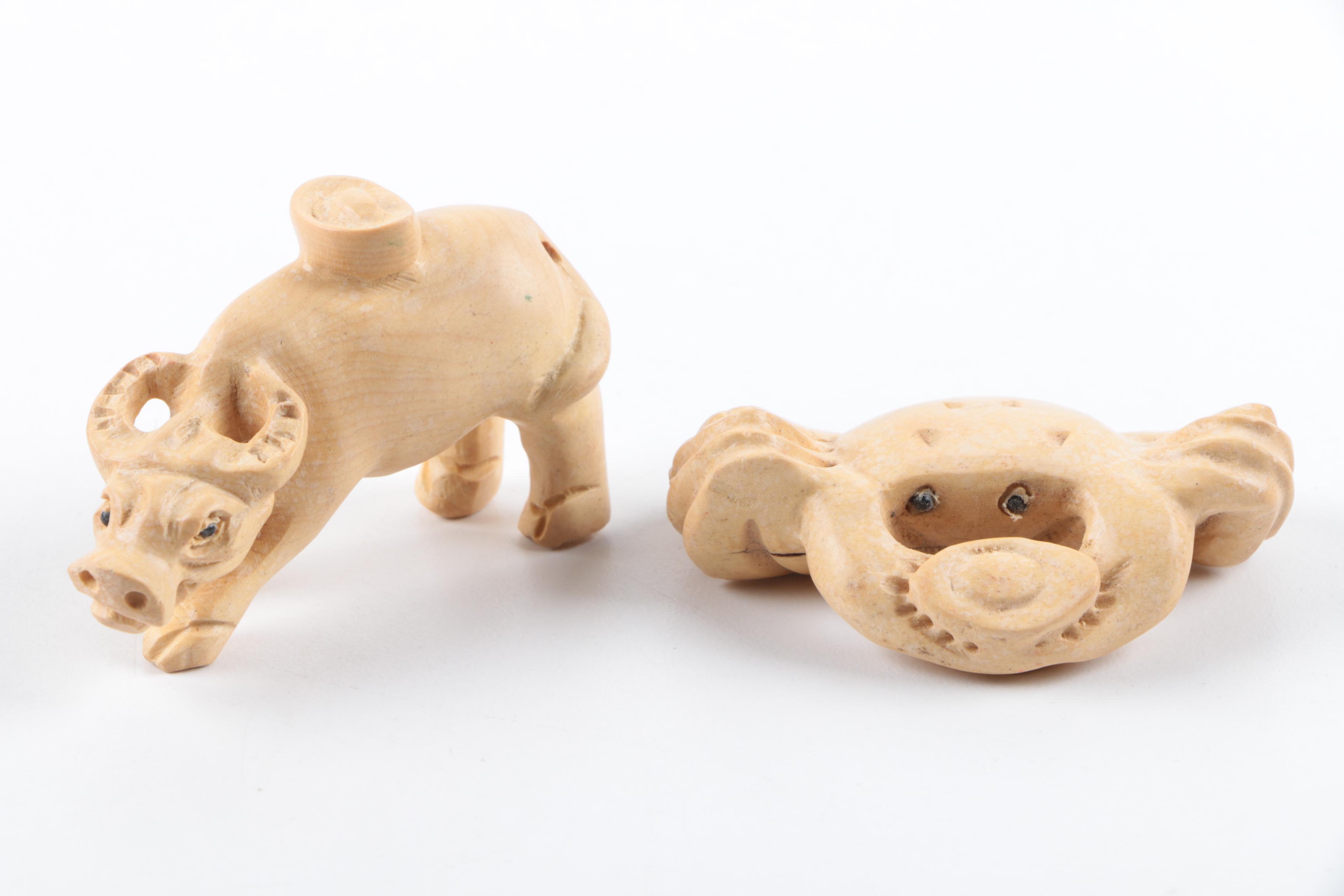 Hand-Carved Wood and Stone Animal Figurines