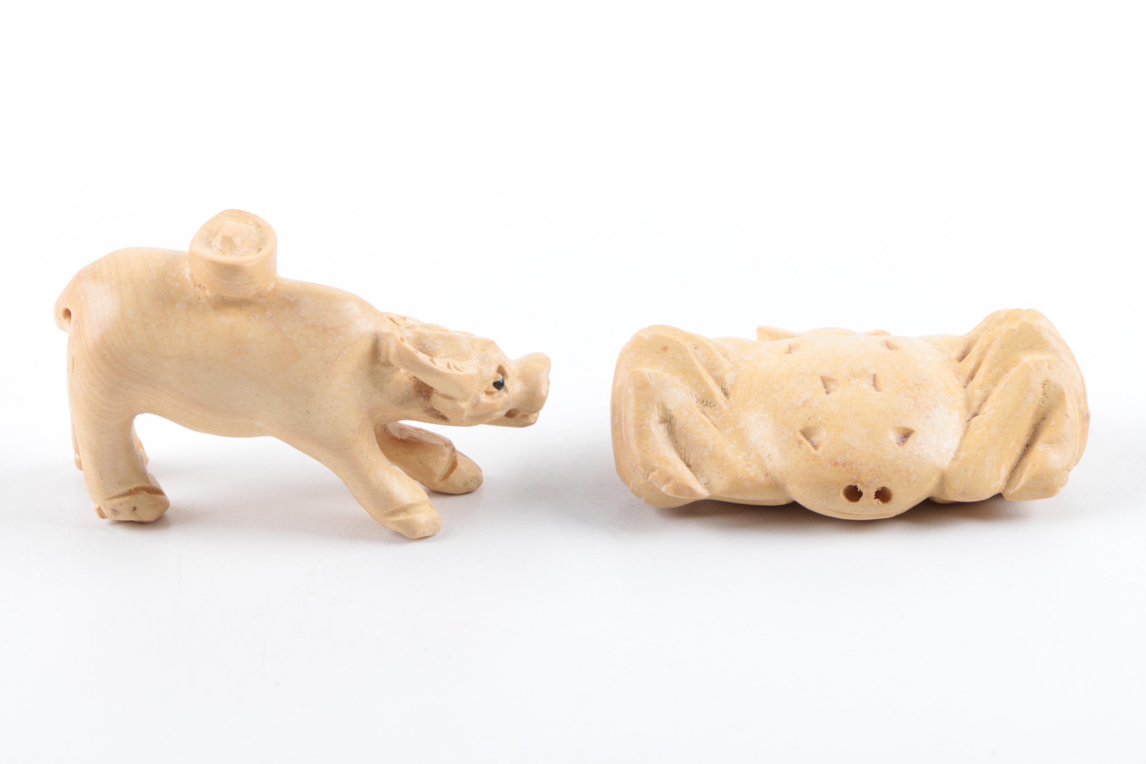 Hand-Carved Wood and Stone Animal Figurines