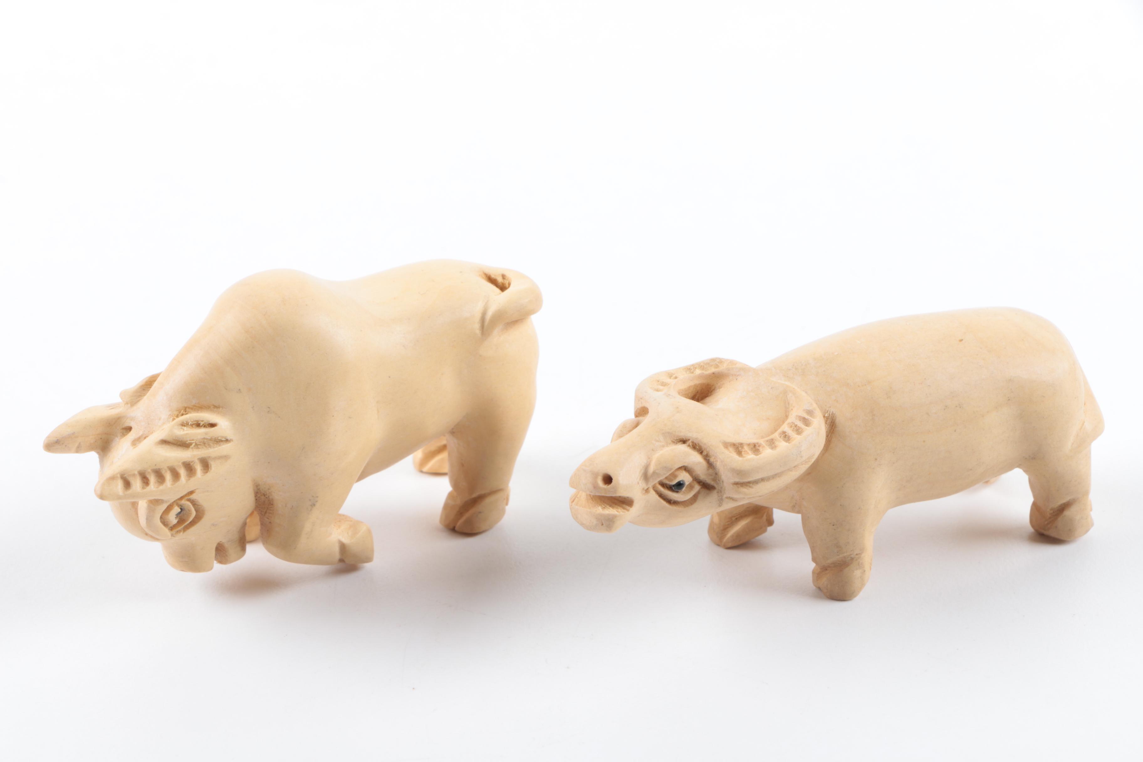 Hand-Carved Wood and Stone Animal Figurines